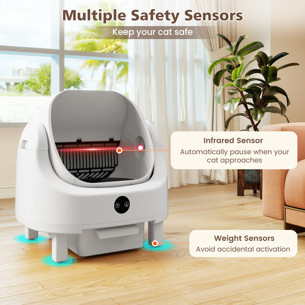 Self-Cleaning Open-Top Cat Litter Box with App Control, Odor Control & Safety Sensors