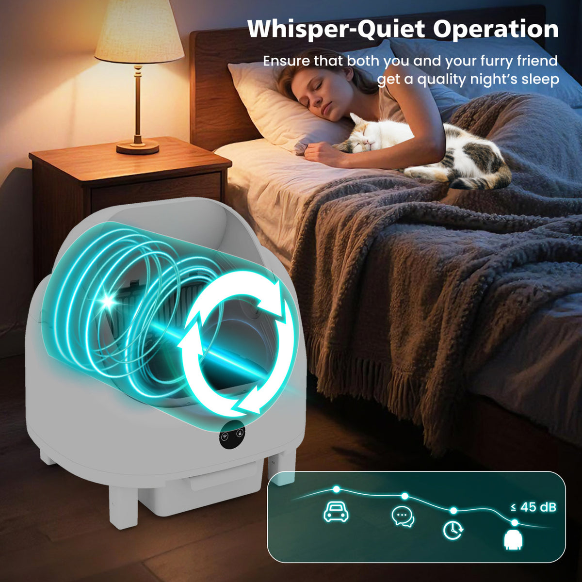 Self-Cleaning Open-Top Cat Litter Box with App Control, Odor Control & Safety Sensors