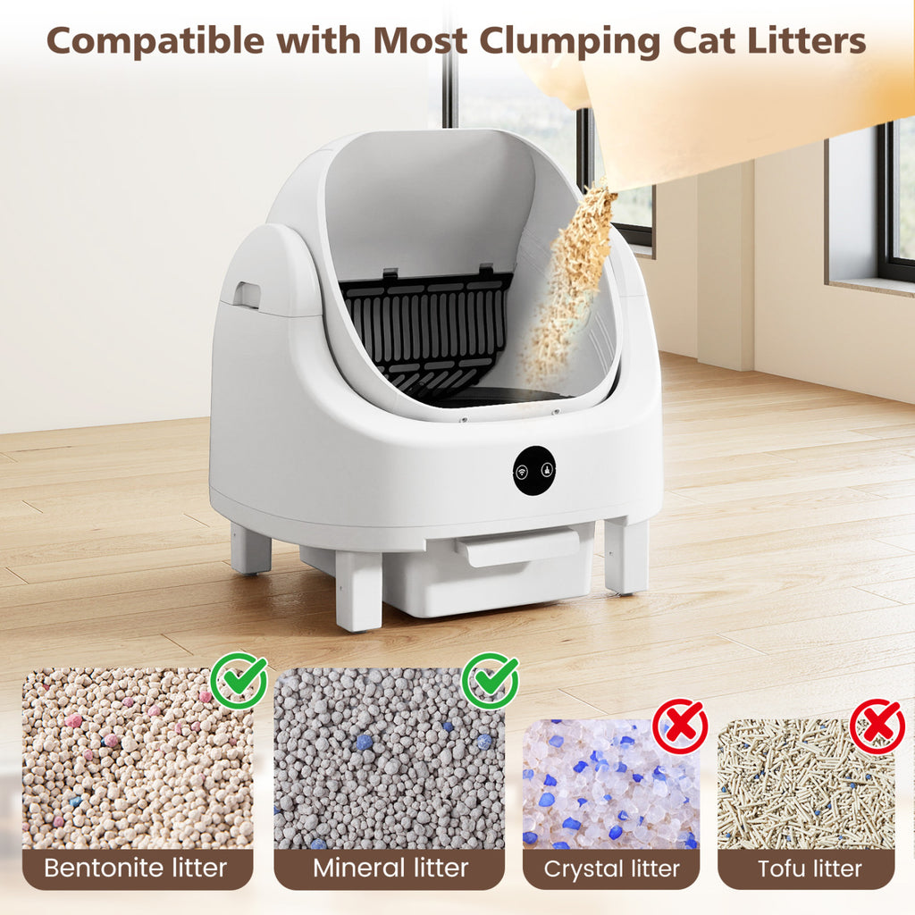 Self-Cleaning Open-Top Cat Litter Box with App Control, Odor Control & Safety Sensors