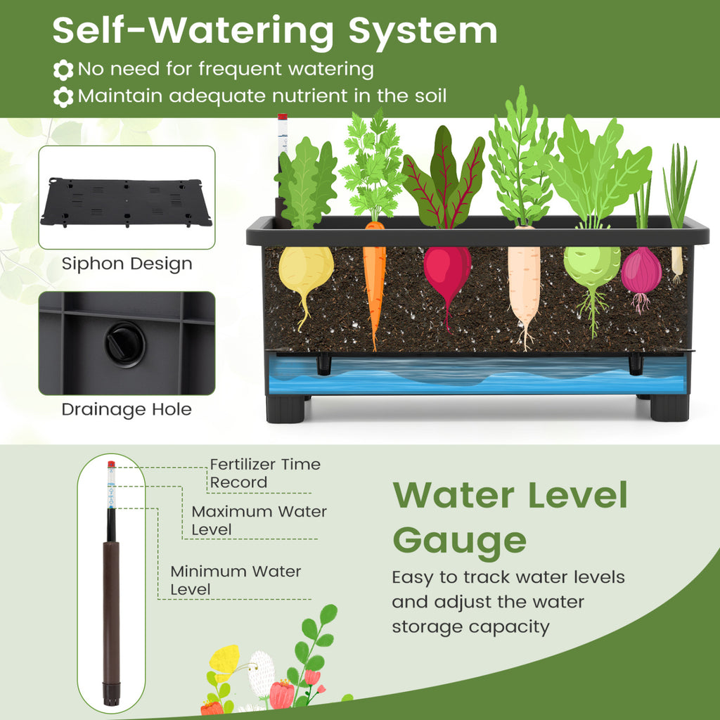 Self-Watering Raised Garden Bed with Trellis - Gray