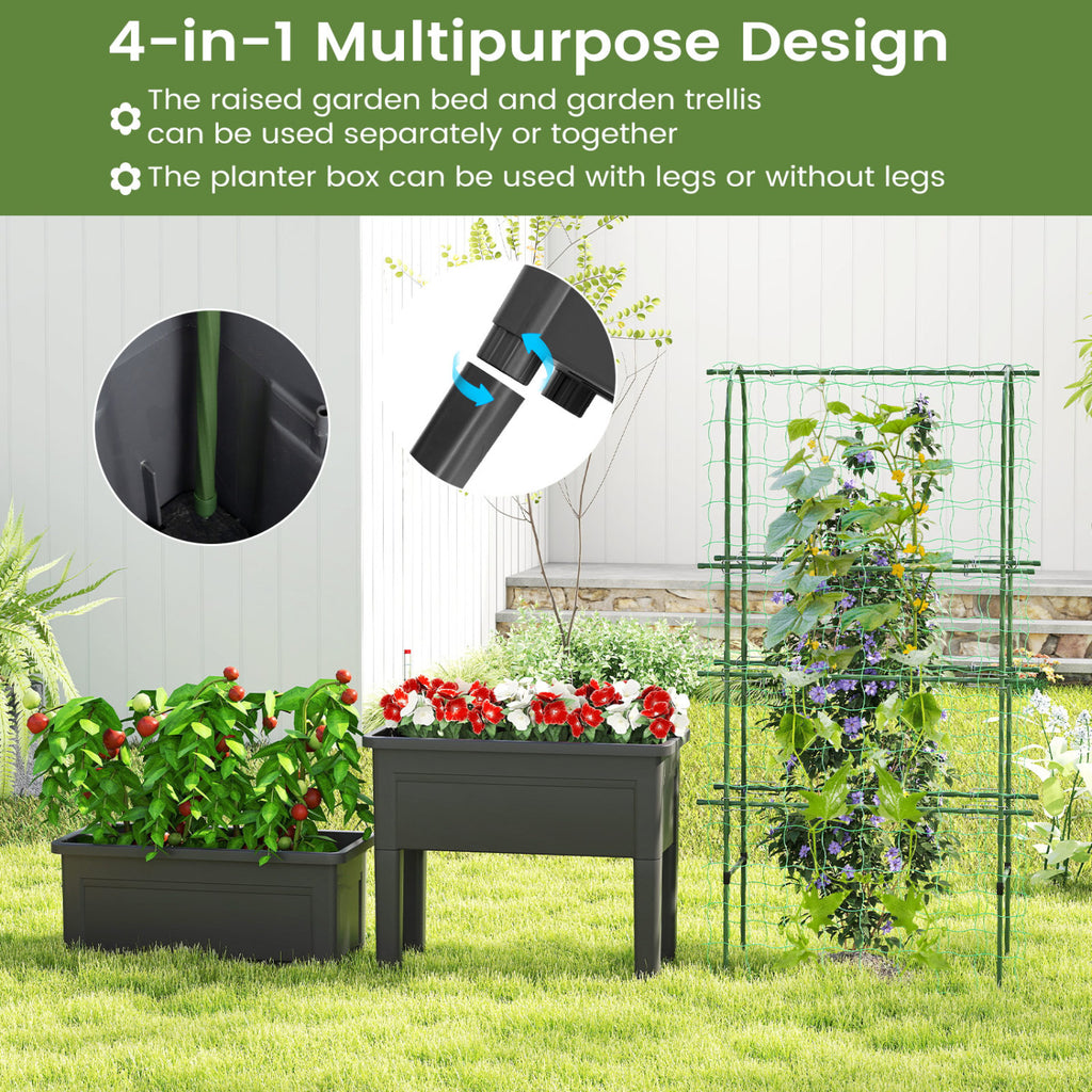 Self-Watering Raised Garden Bed with Trellis - Gray