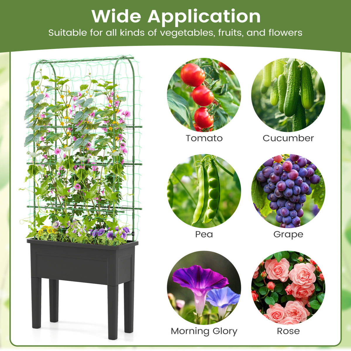 Self-Watering Raised Garden Bed with Trellis - Gray
