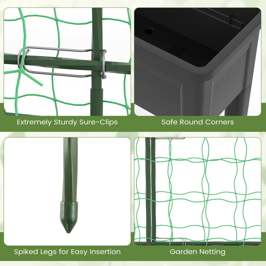 Self-Watering Raised Garden Bed with Trellis - Gray