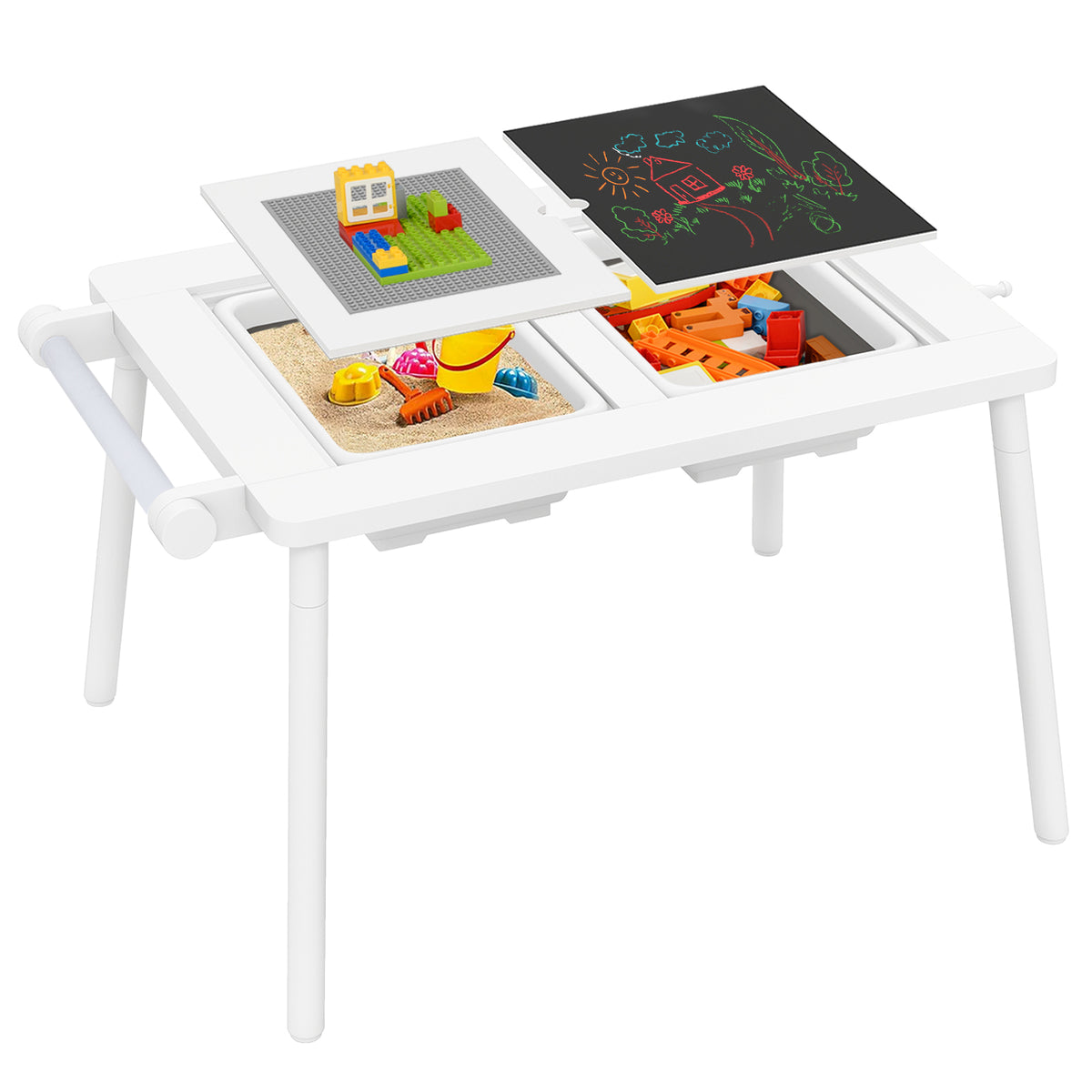 Kids Sensory Table and Chair Set with Foldable Bins - White, Adjustable Height