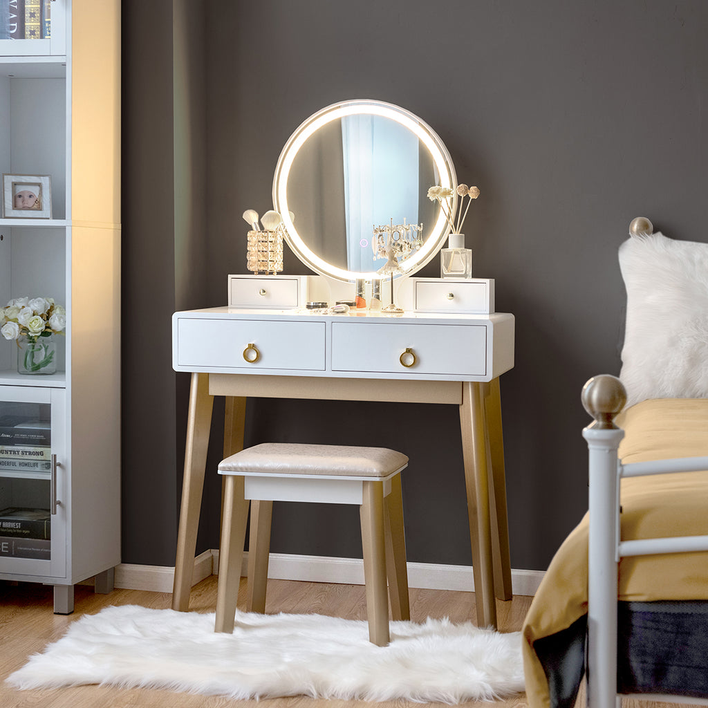Makeup Vanity Table with LED Mirror & 3 Light Modes - White, No Cabinet