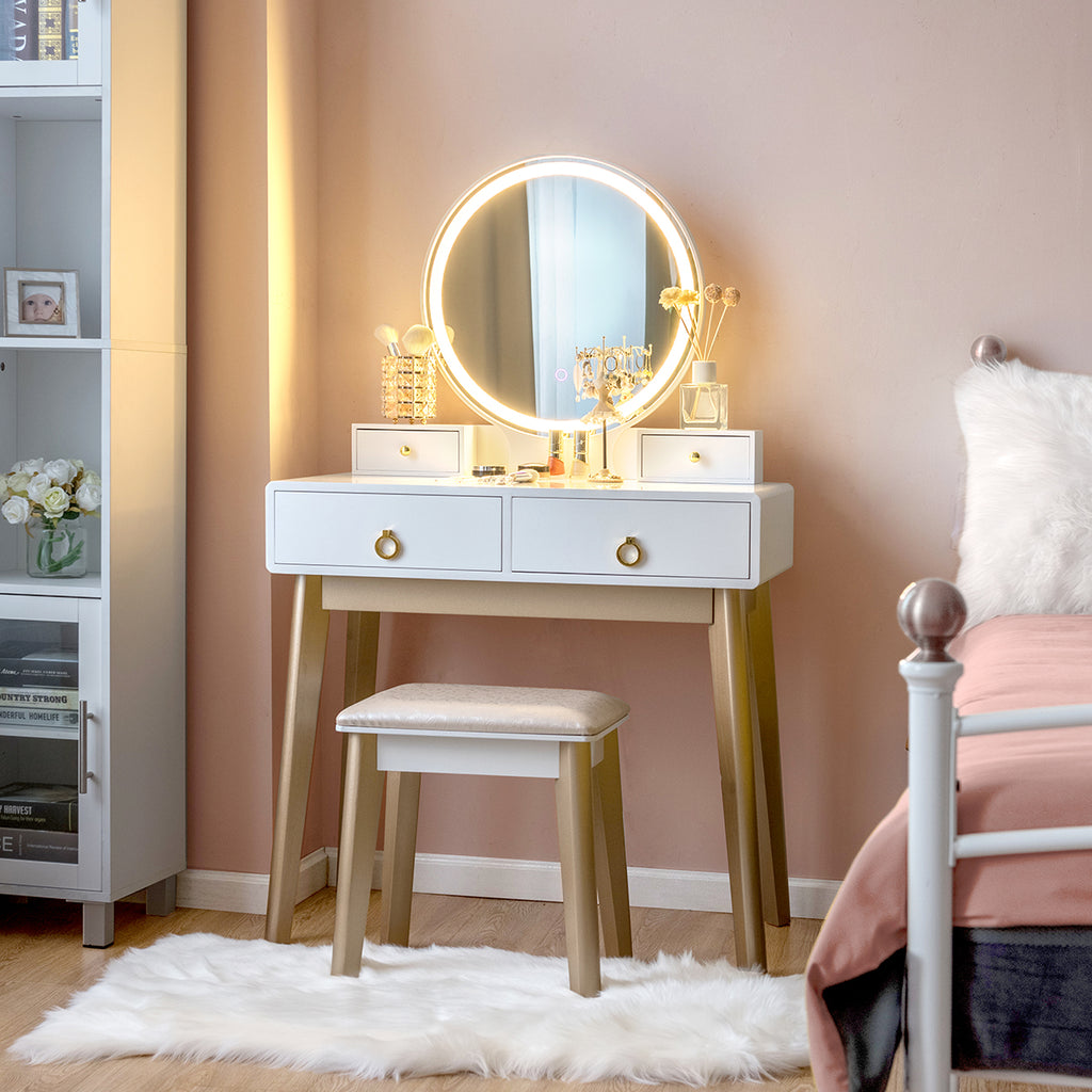 Makeup Vanity Table with LED Mirror & 3 Light Modes - White, No Cabinet