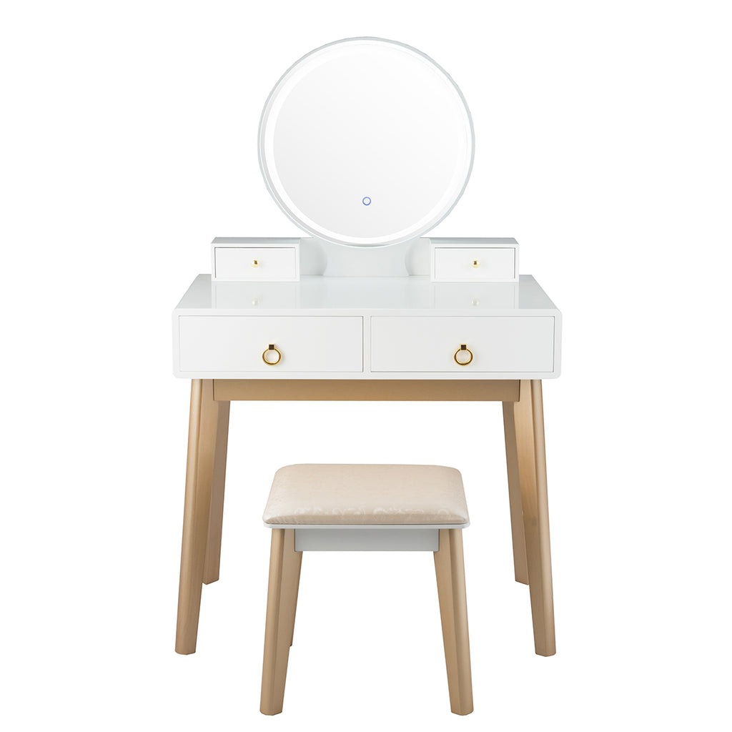 Makeup Vanity Table with LED Mirror & 3 Light Modes - White, No Cabinet