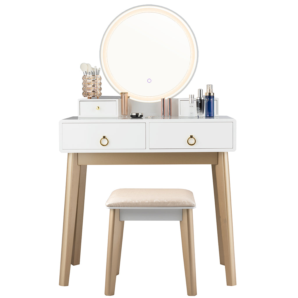 Makeup Vanity Table with LED Mirror & 3 Light Modes - White, No Cabinet