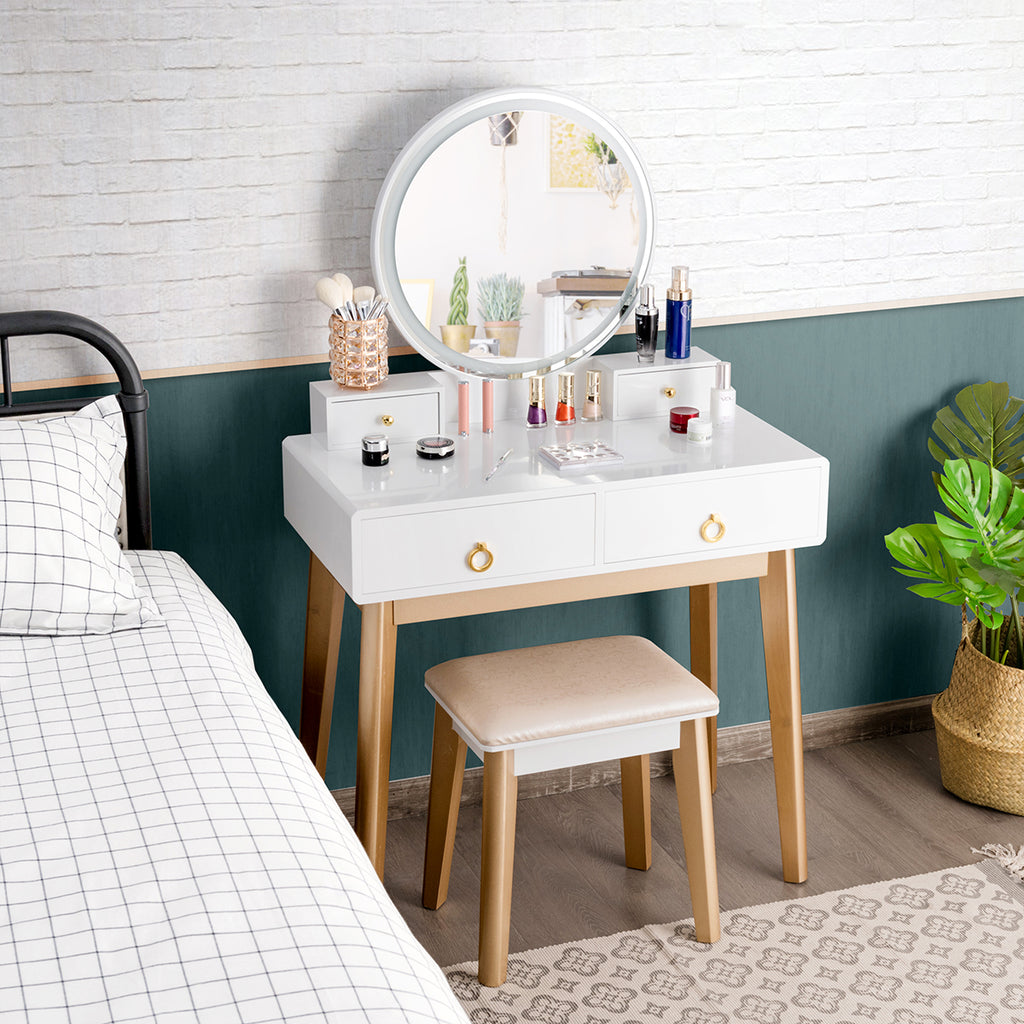 Makeup Vanity Table with LED Mirror & 3 Light Modes - White, No Cabinet