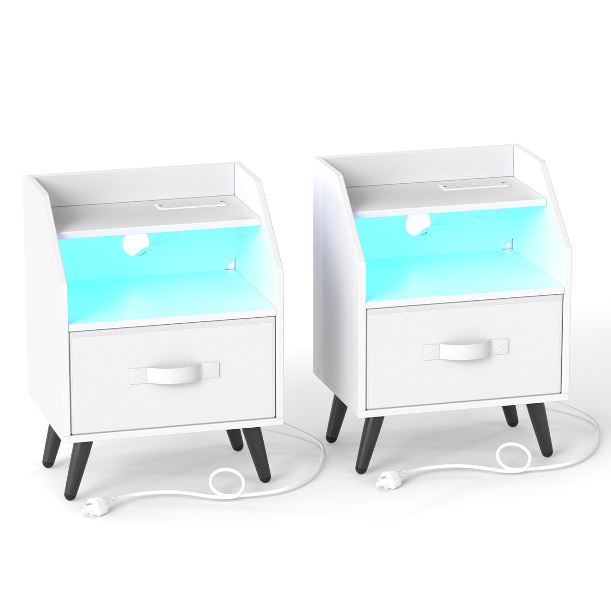 Nightstand with LED Lights and Power Outlets - White