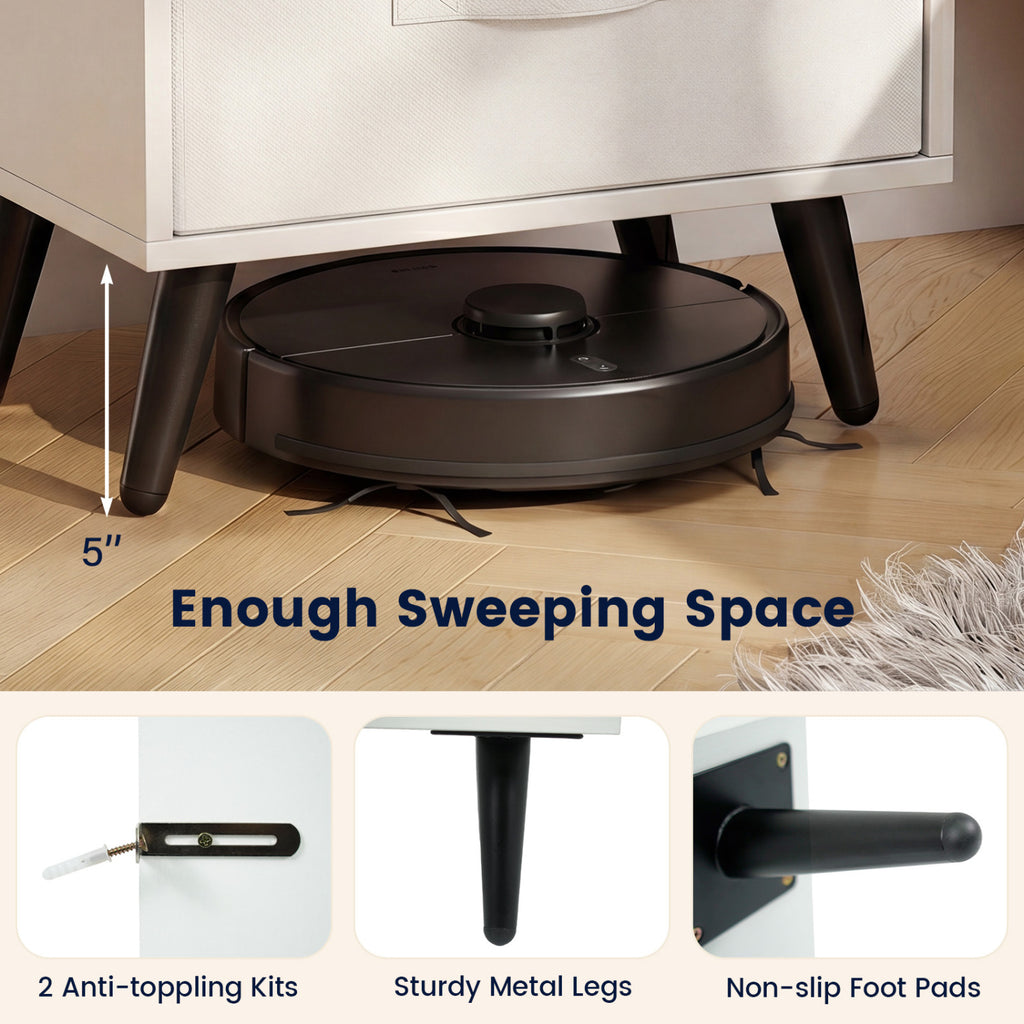 Nightstand with LED Lights and Power Outlets - White