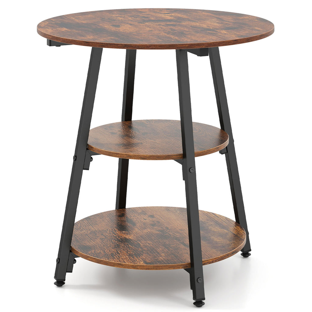 Industrial Side Table with 3-Tier Shelves - Rustic Brown