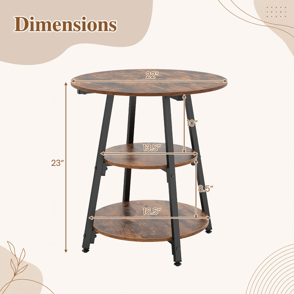 Industrial Side Table with 3-Tier Shelves - Rustic Brown