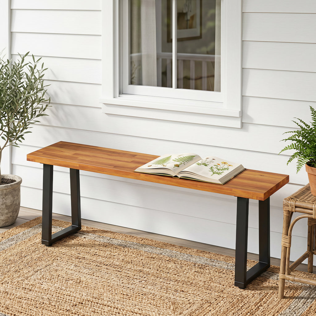 Set of 1 Wood Patio Bench 47.5" Long Dining for Entryway Poolside