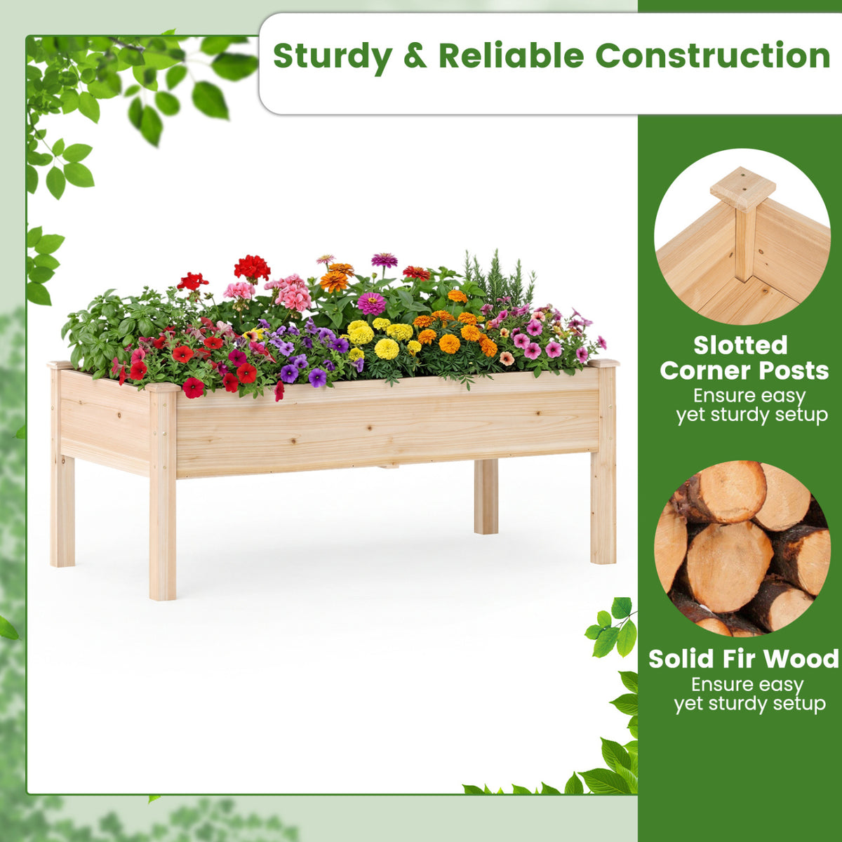 Wooden Raised Garden Bed with Legs 48" x 25" x 19"