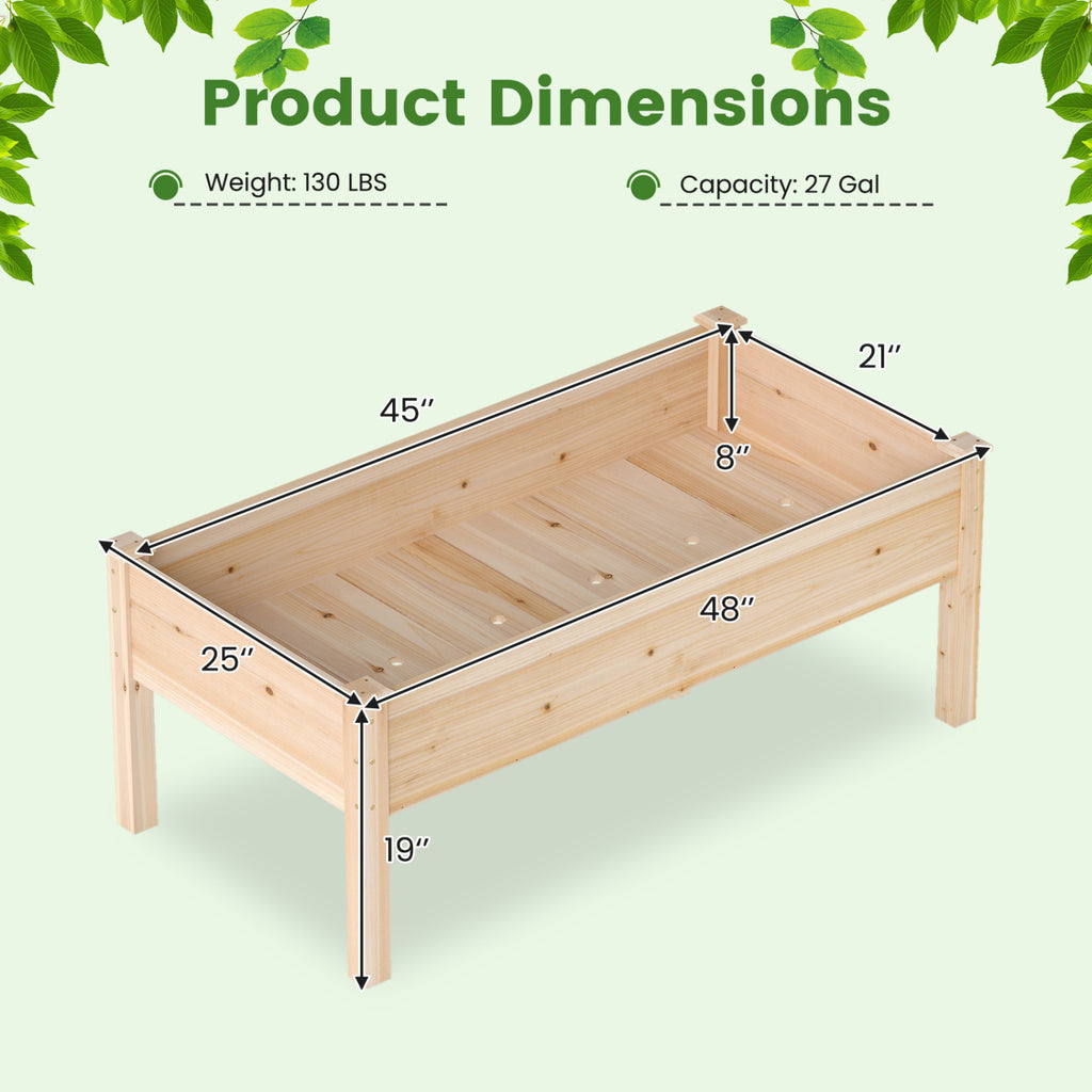 Wooden Raised Garden Bed with Legs 48" x 25" x 19"