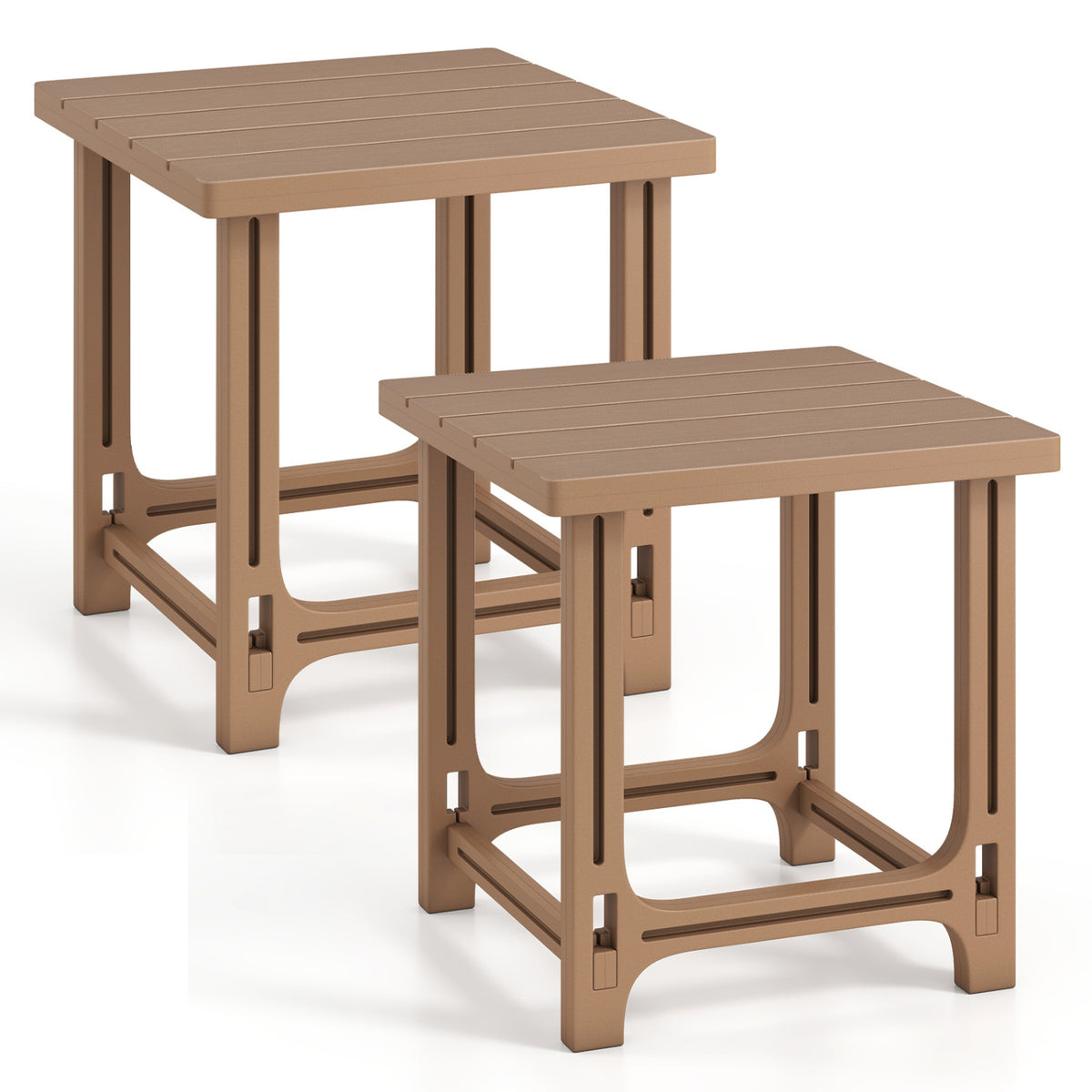 Set of 2 18 Inch Outdoor Adirondack Side Table with Slatted Surface