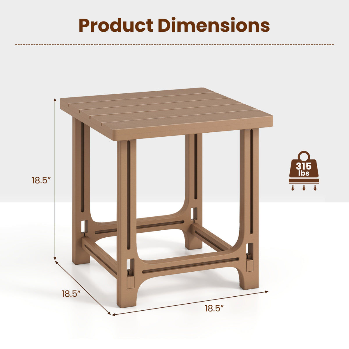 Set of 2 18 Inch Outdoor Adirondack Side Table with Slatted Surface
