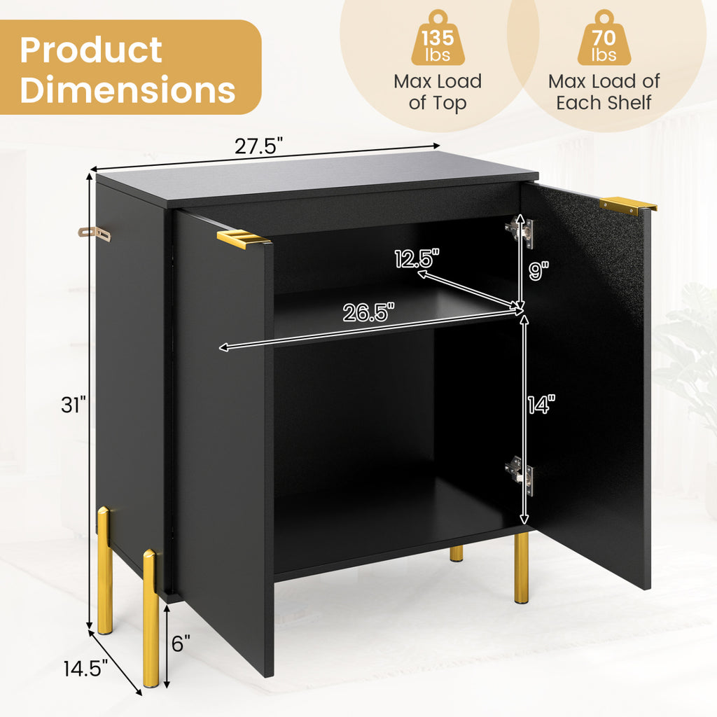 2-Door Buffet Cabinet Sideboard with Metal Legs - Black