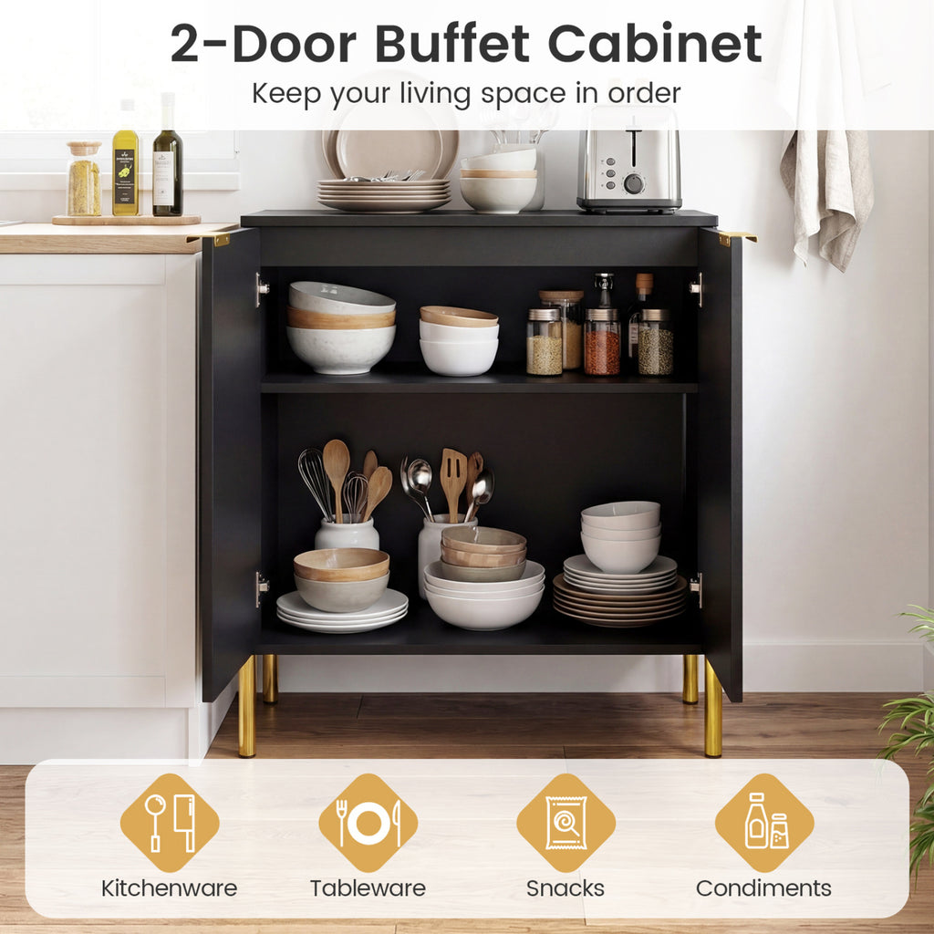2-Door Buffet Cabinet Sideboard with Metal Legs - Black