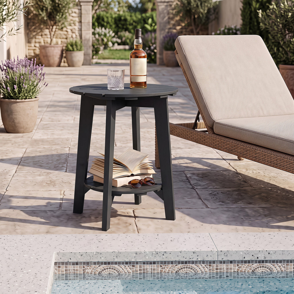 Set of 2 2-Tier Outdoor Eucalyptus Wood Side Table with Slatted