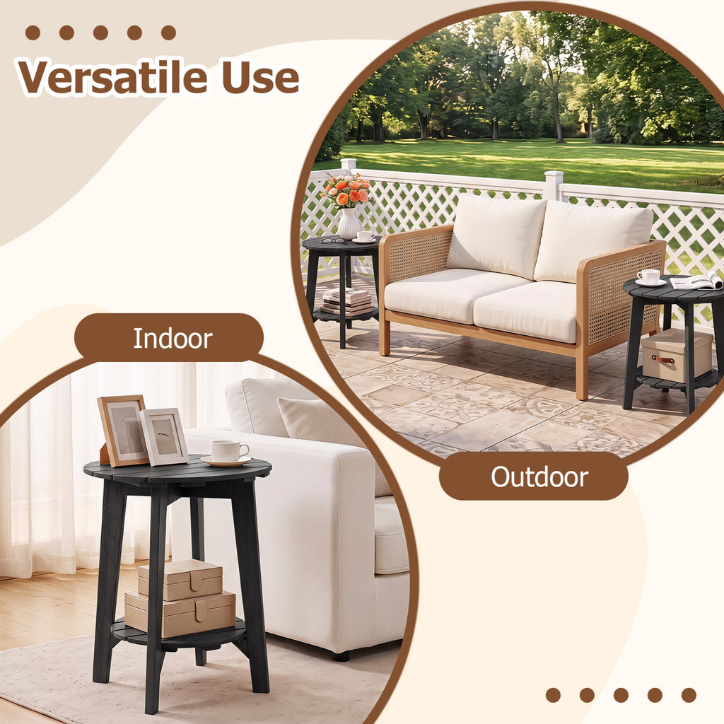 Set of 2 2-Tier Outdoor Eucalyptus Wood Side Table with Slatted