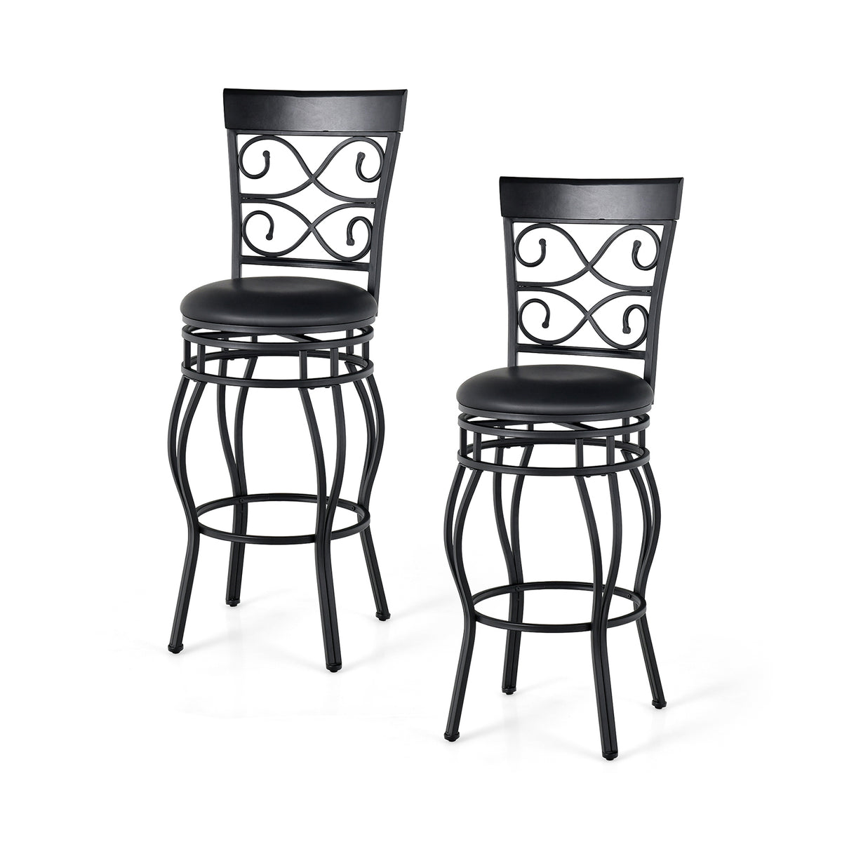 30 Inch Bar Stool Set of 2 with Backrest, Brown