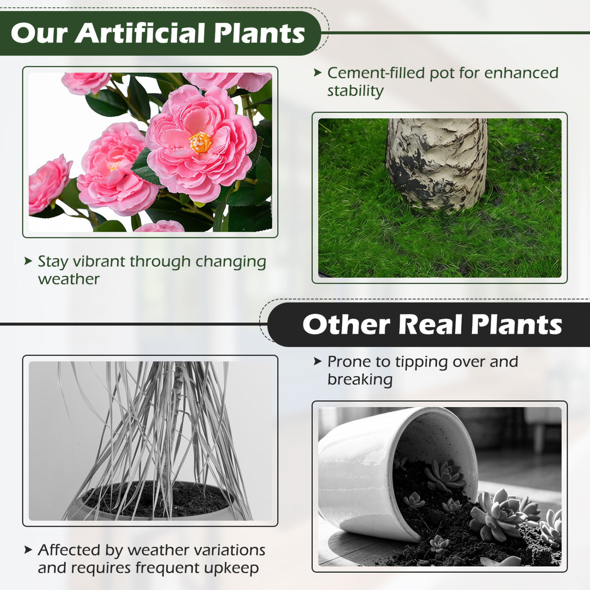 Artificial Camellia Tree Set of 2 39.5 Inch with Orange Blossoms in Cement Pot - Outdoor Decor