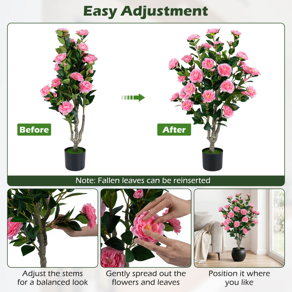 Artificial Camellia Tree Set of 2 39.5 Inch with Orange Blossoms in Cement Pot - Outdoor Decor