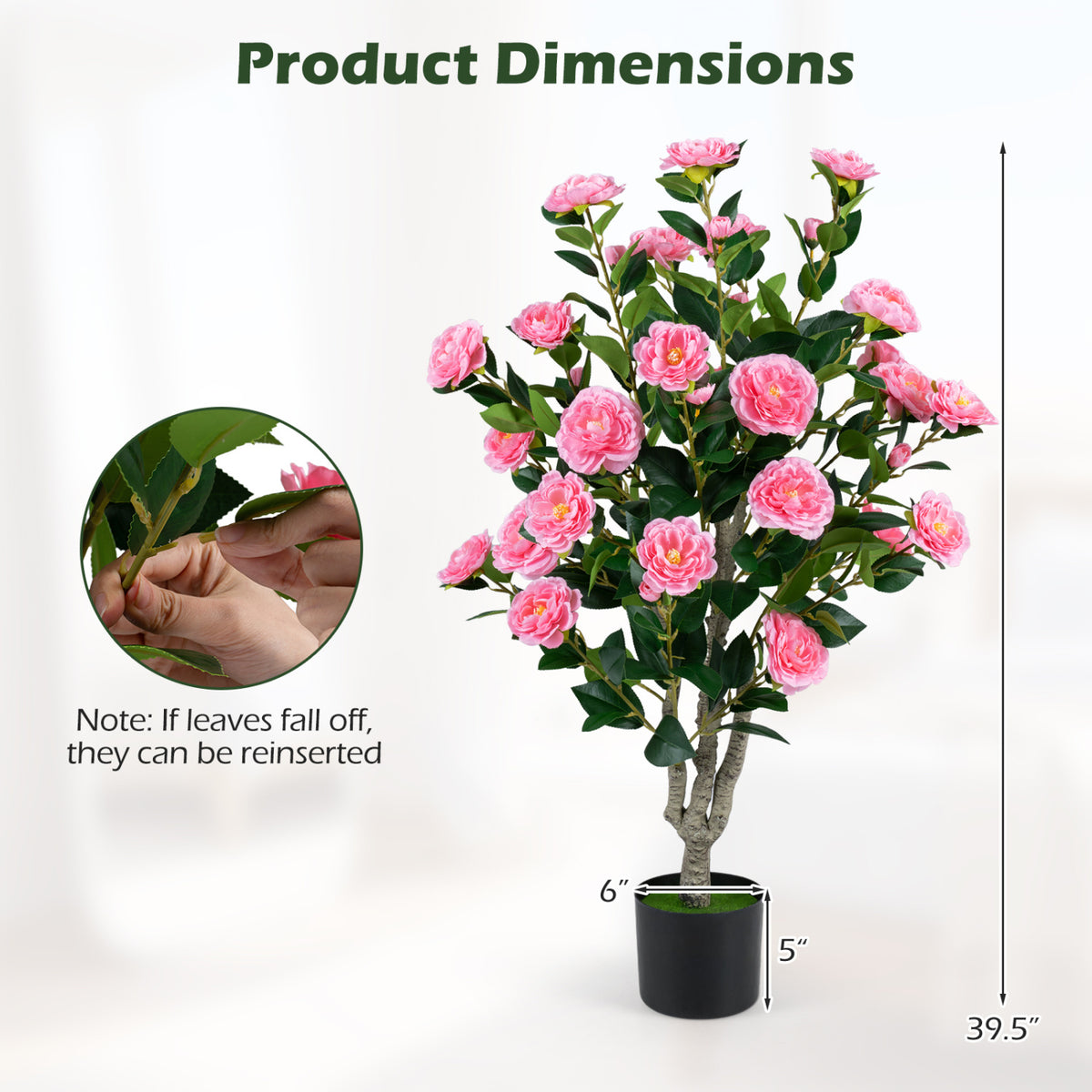 Artificial Camellia Tree Set of 2 39.5 Inch with Orange Blossoms in Cement Pot - Outdoor Decor