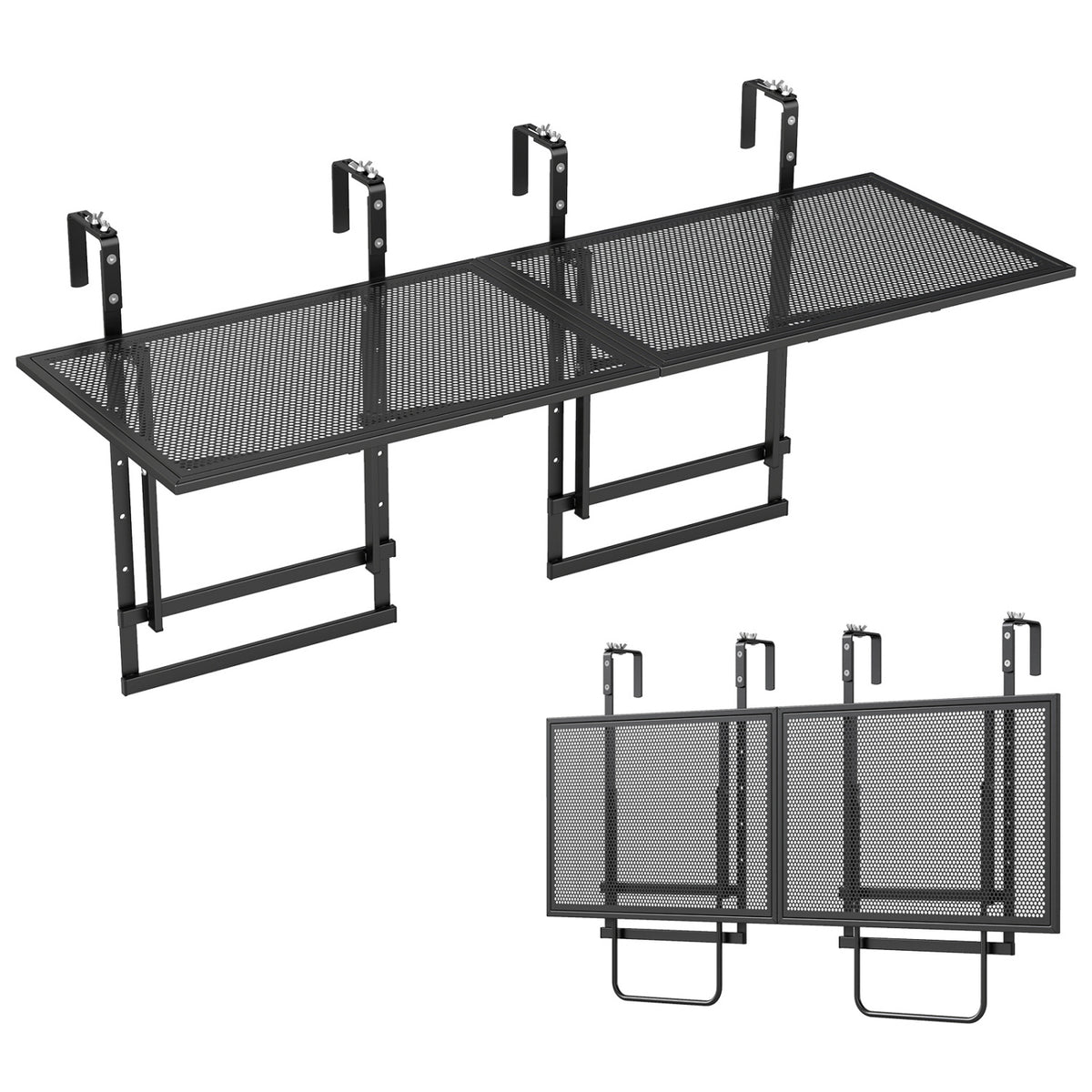 Set of 2 48" Balcony Railing Table with 5-Level Adjustable Height for