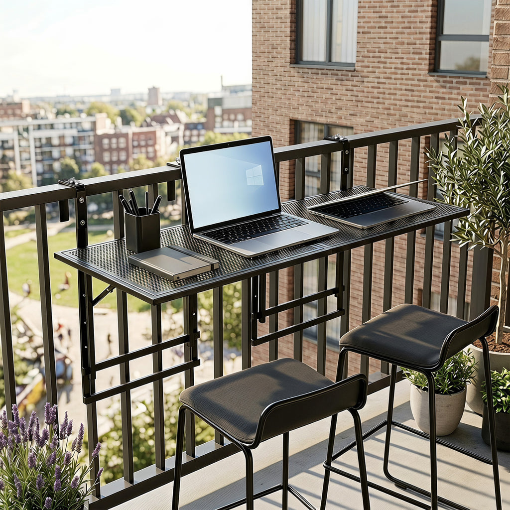 Set of 2 48" Balcony Railing Table with 5-Level Adjustable Height for