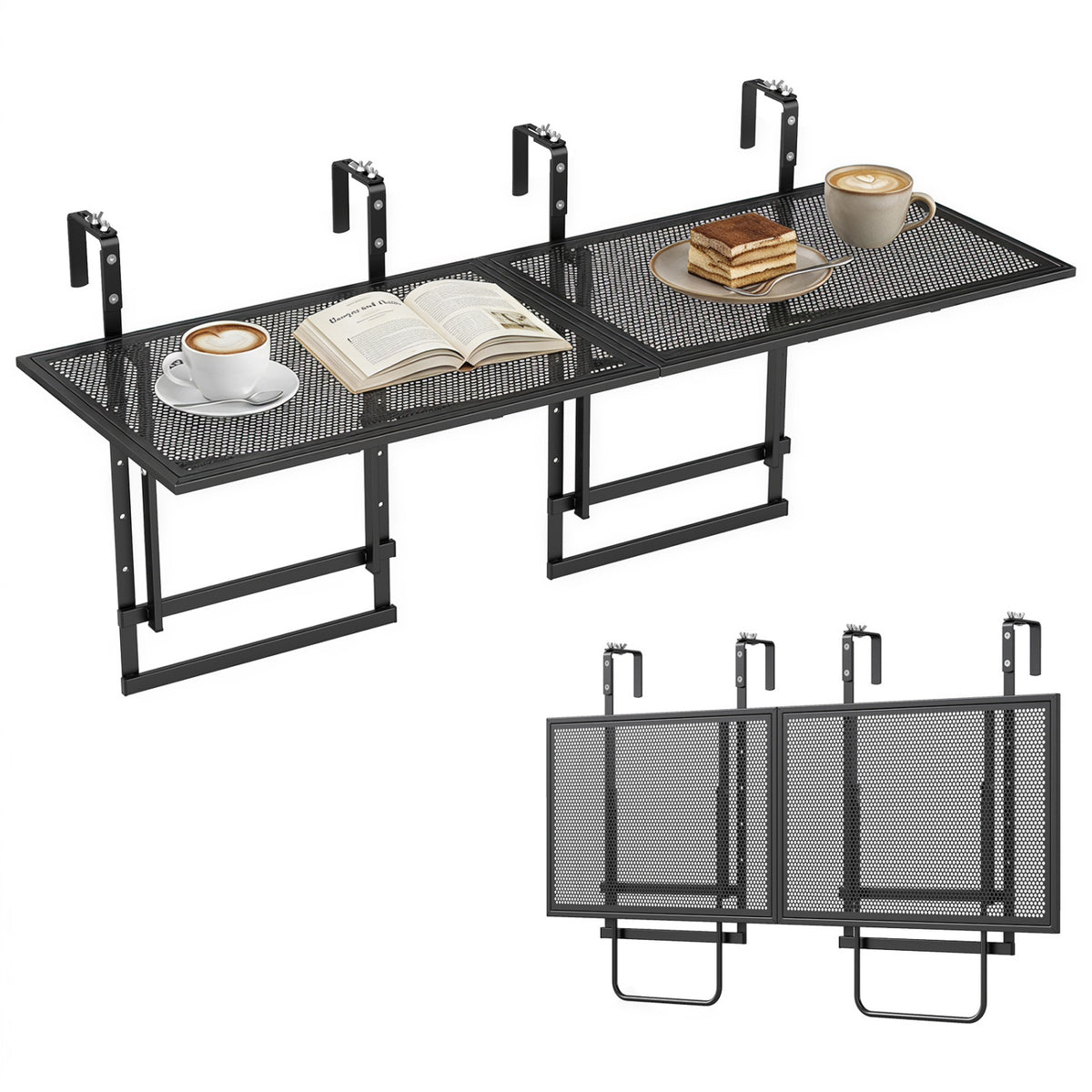 Set of 2 48" Balcony Railing Table with 5-Level Adjustable Height for
