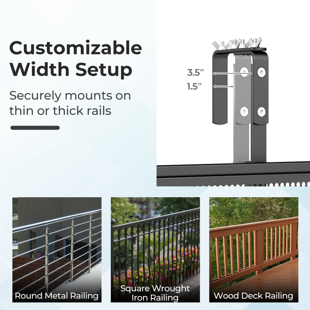Set of 2 48" Balcony Railing Table with 5-Level Adjustable Height for