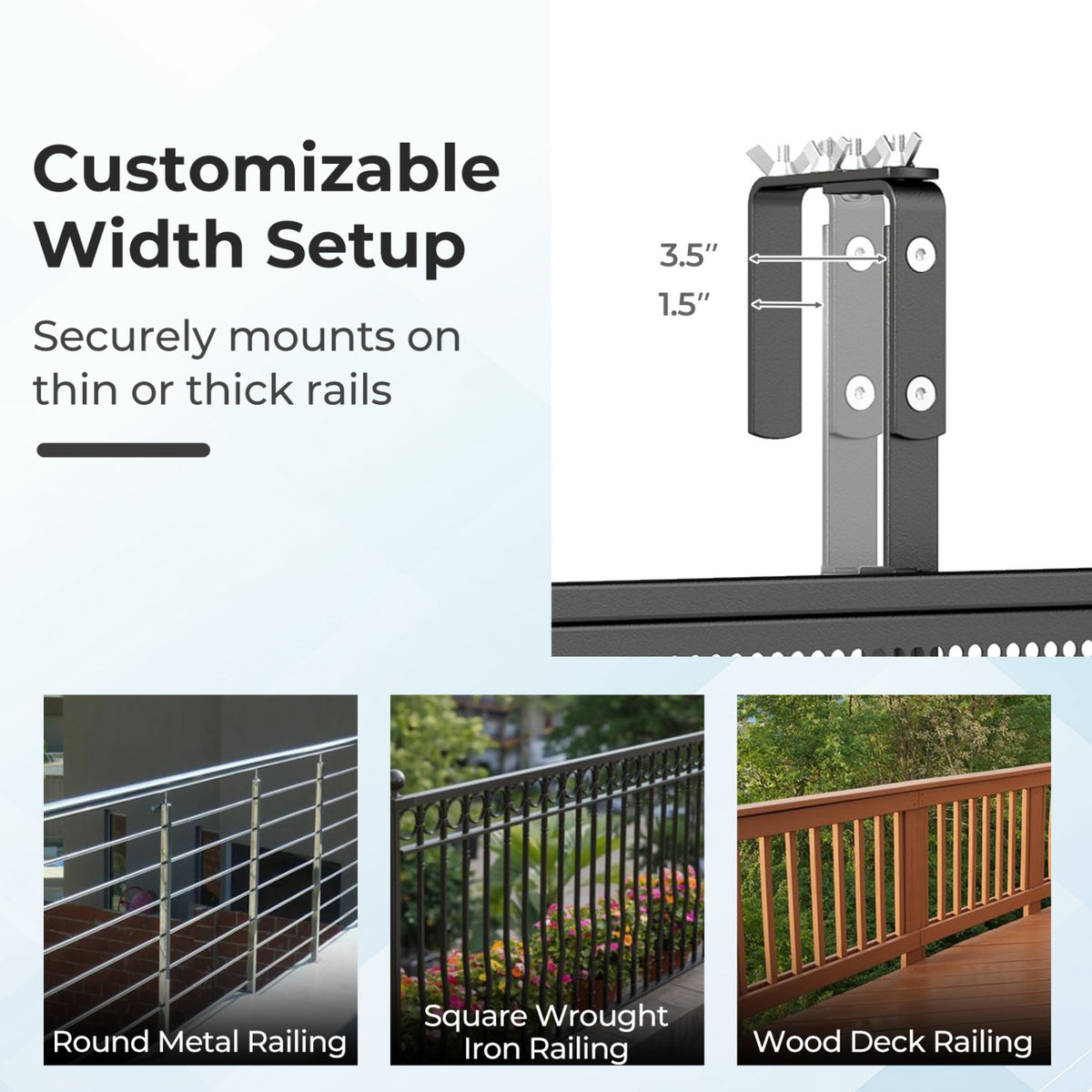 Set of 2 48" Balcony Railing Table with 5-Level Adjustable Height for