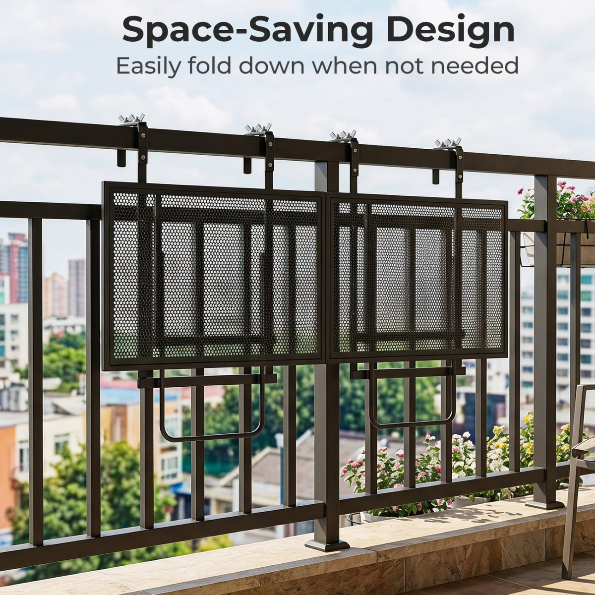 Set of 2 48" Balcony Railing Table with 5-Level Adjustable Height for
