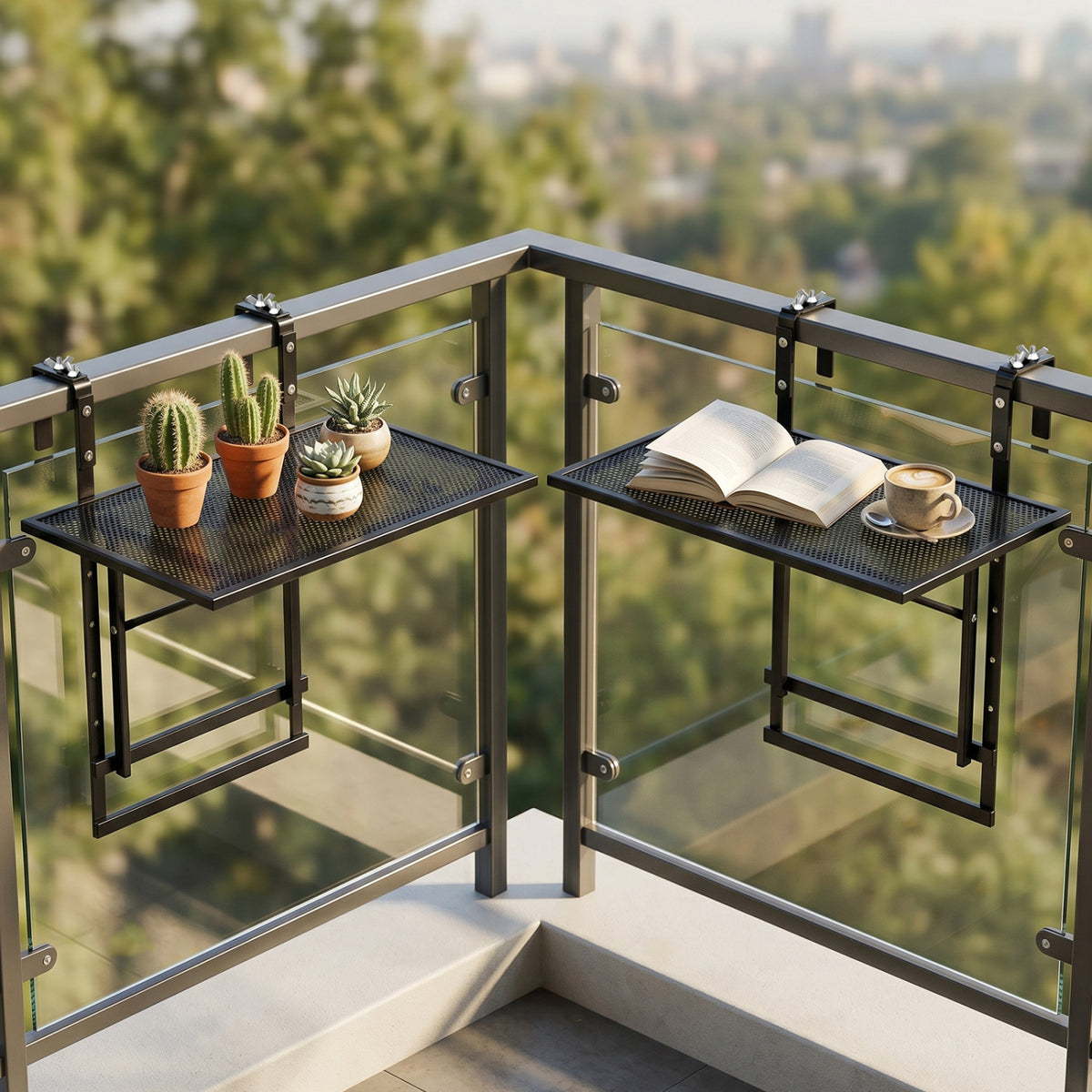 Set of 2 48" Balcony Railing Table with 5-Level Adjustable Height for