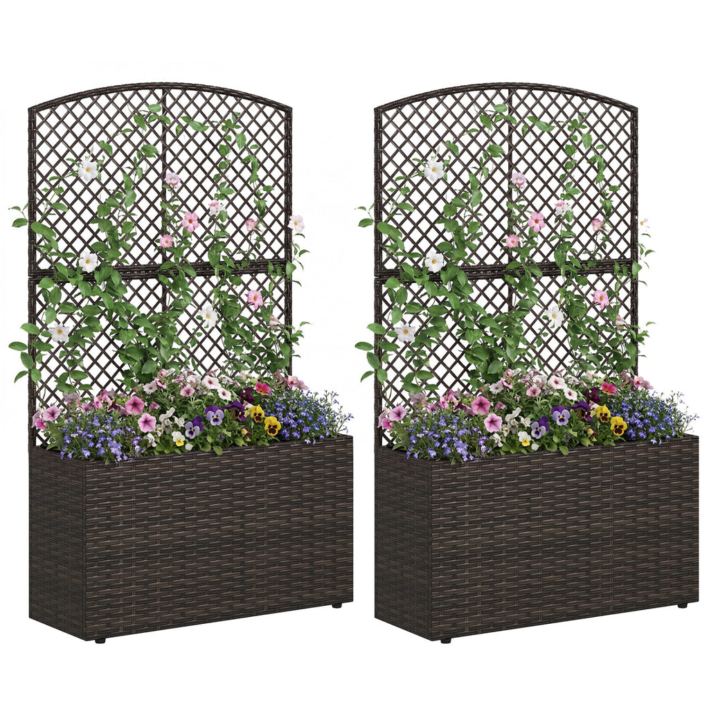 49 Inch Raised Garden Bed with Trellis Set of 2 - Black