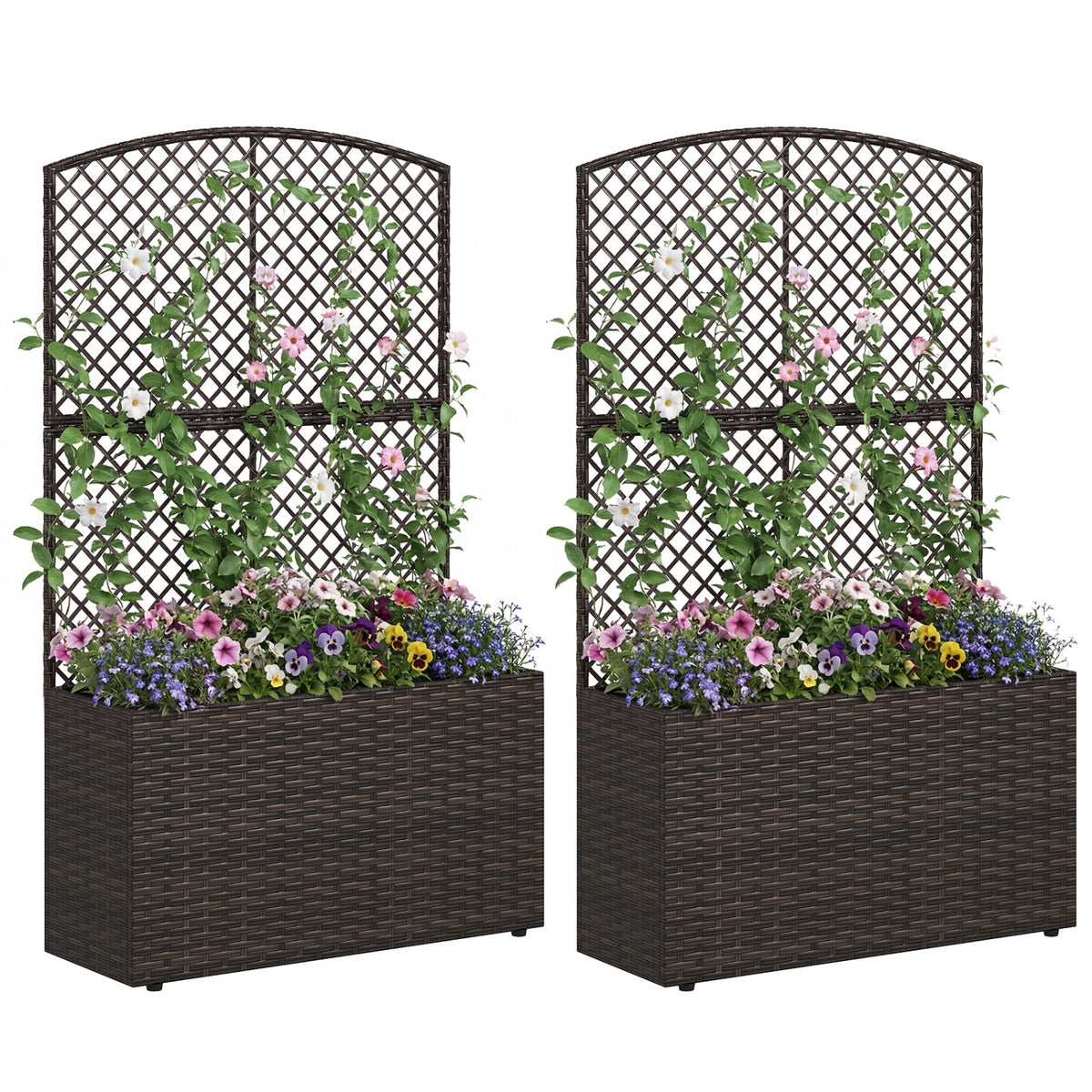 49 Inch Raised Garden Bed with Trellis Set of 2 - Black