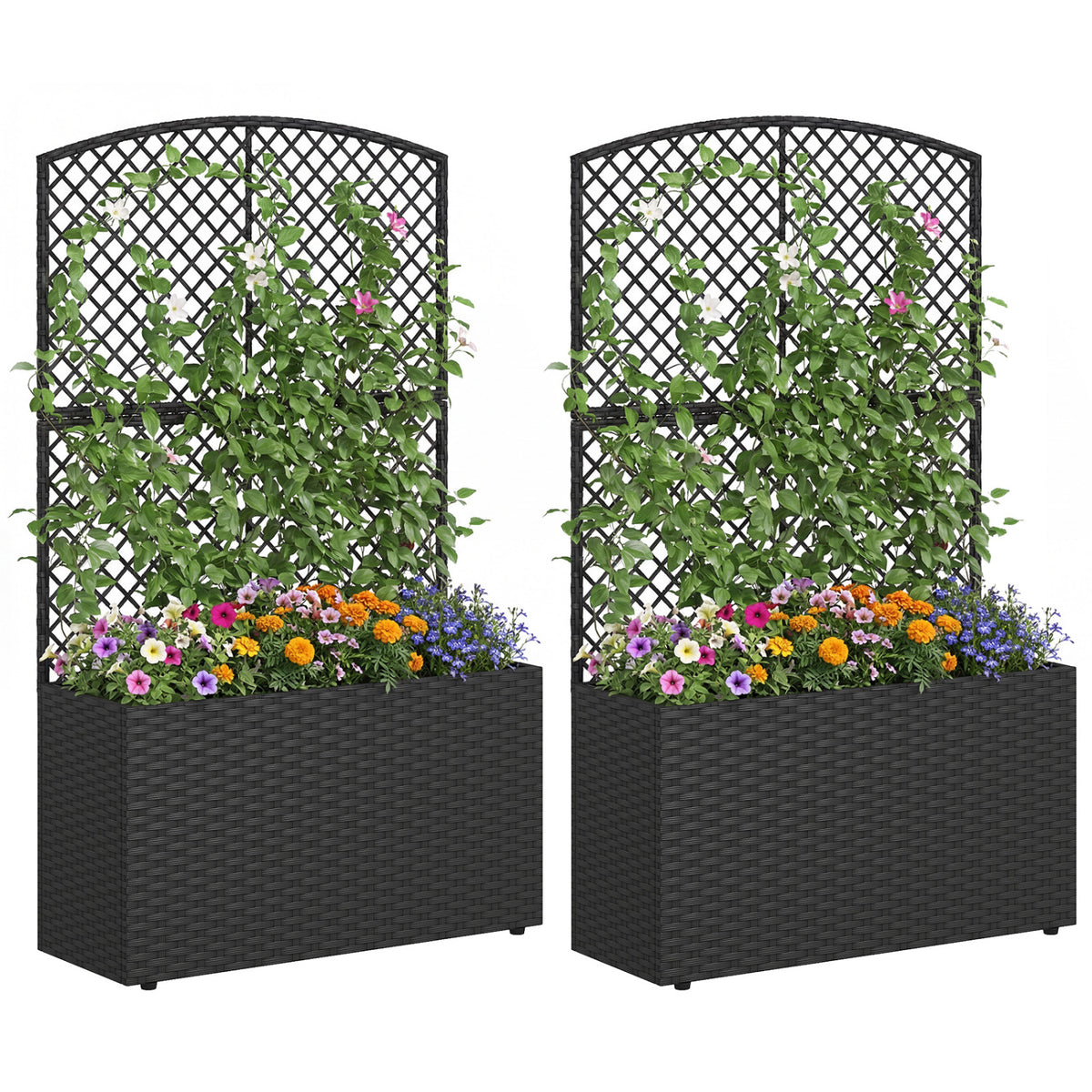 49 Inch Raised Garden Bed with Trellis Set of 2 - Black