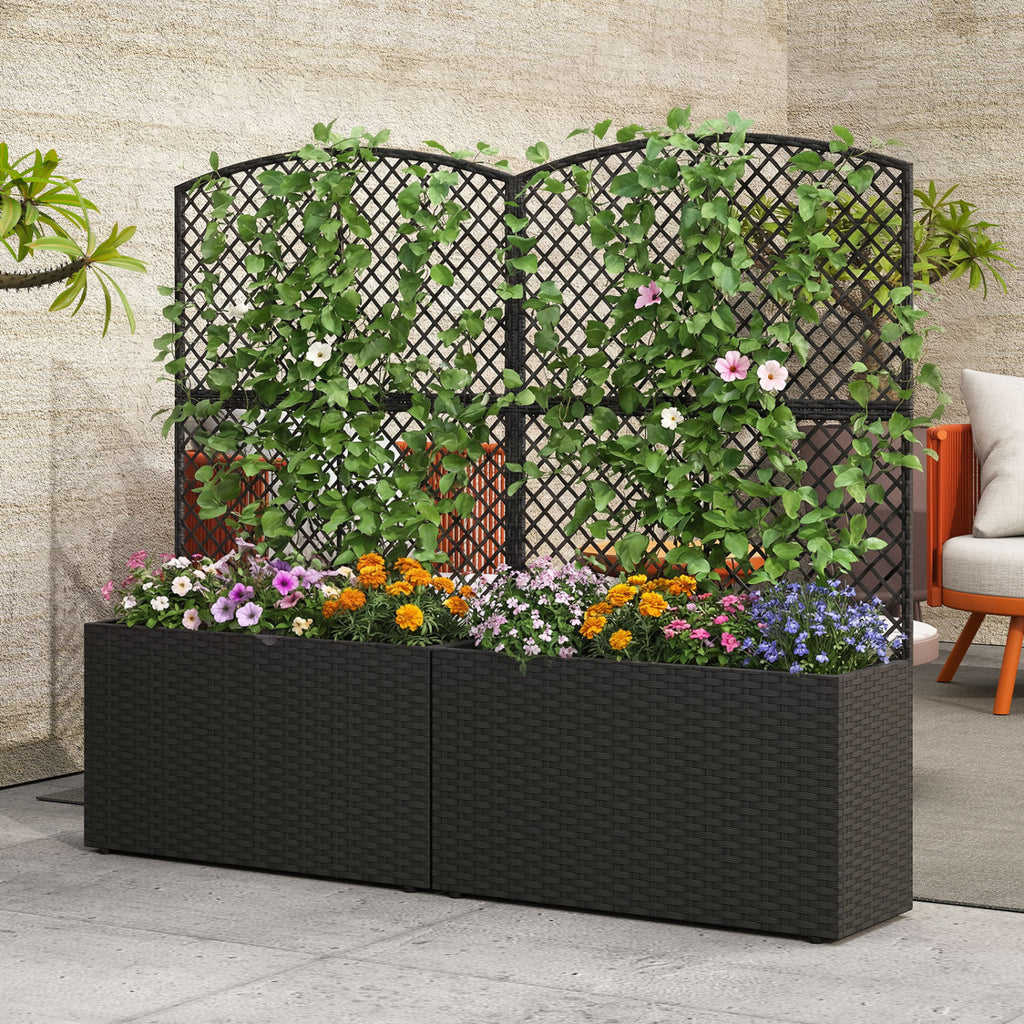 49 Inch Raised Garden Bed with Trellis Set of 2 - Black