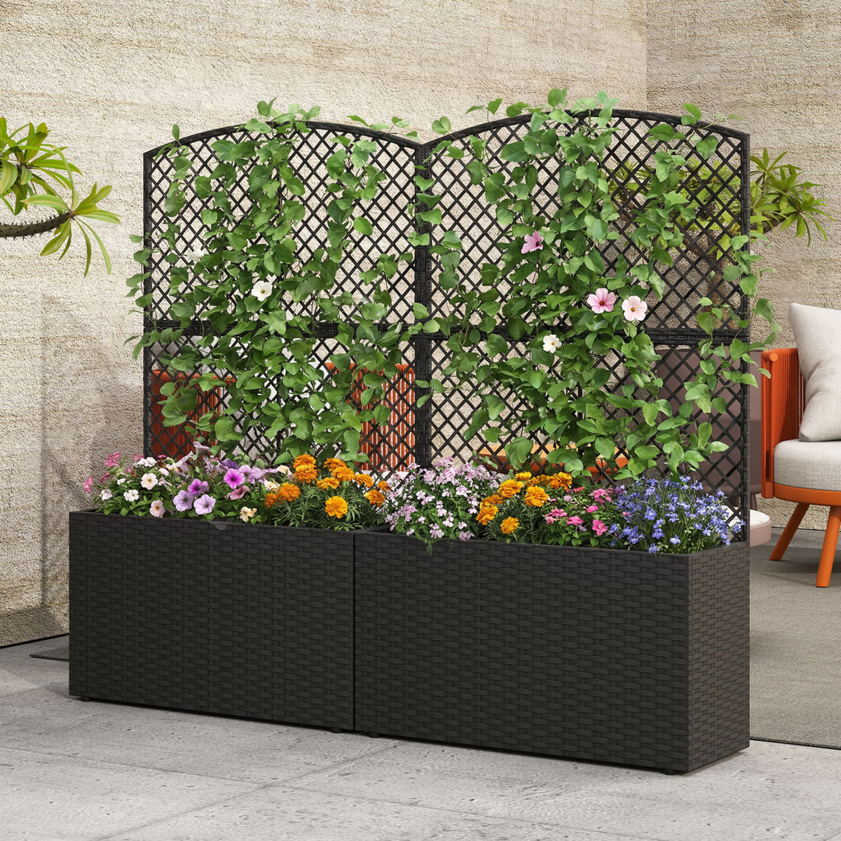 49 Inch Raised Garden Bed with Trellis Set of 2 - Black
