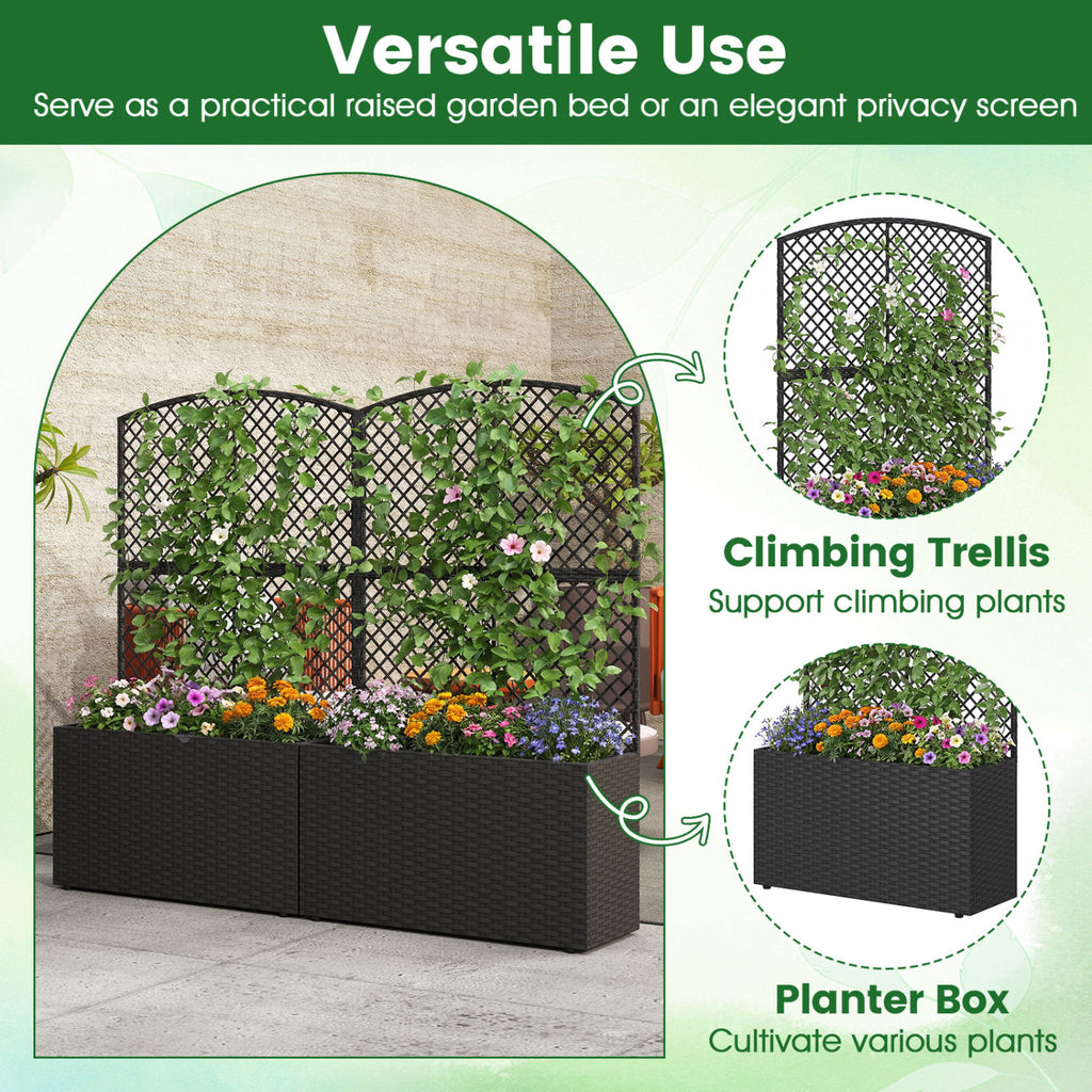 49 Inch Raised Garden Bed with Trellis Set of 2 - Black
