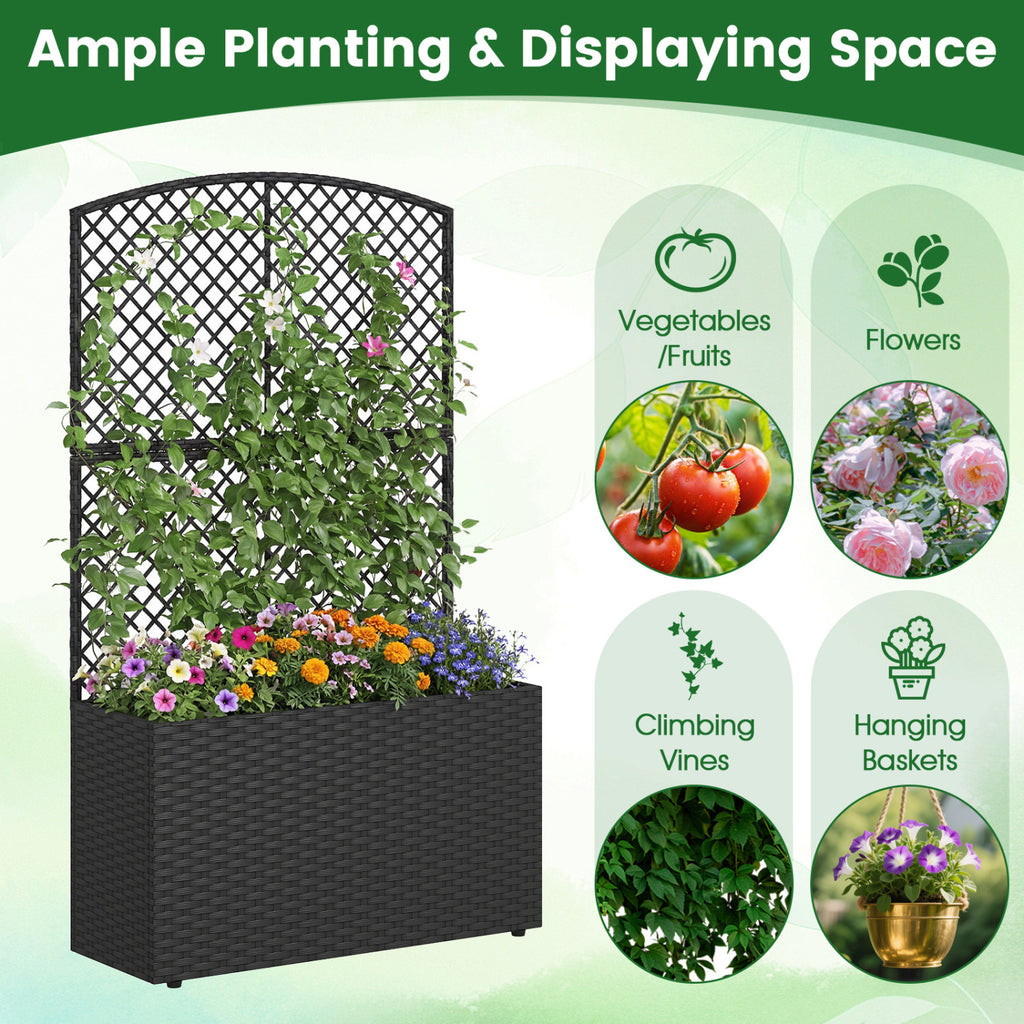 49 Inch Raised Garden Bed with Trellis Set of 2 - Black