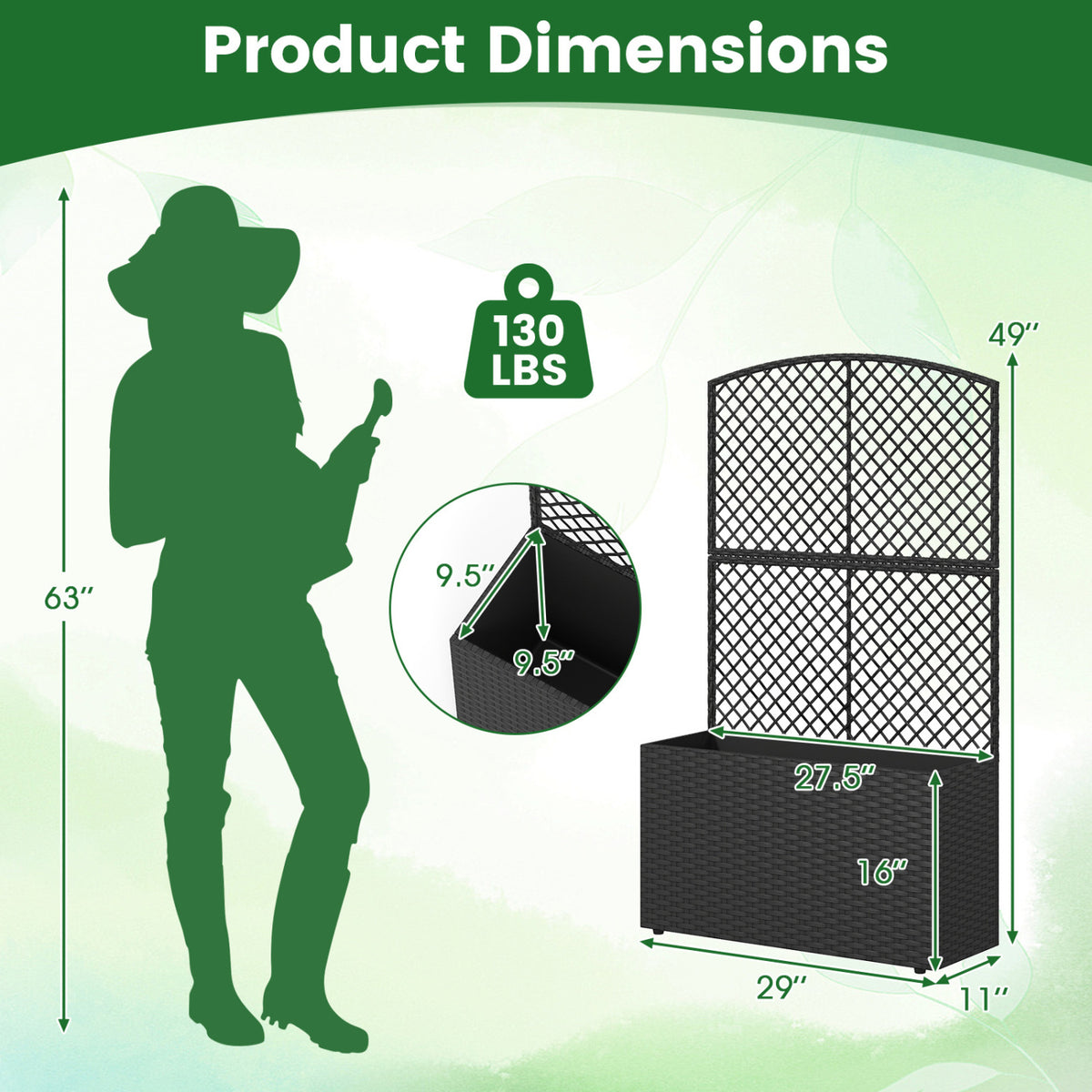 49 Inch Raised Garden Bed with Trellis Set of 2 - Black