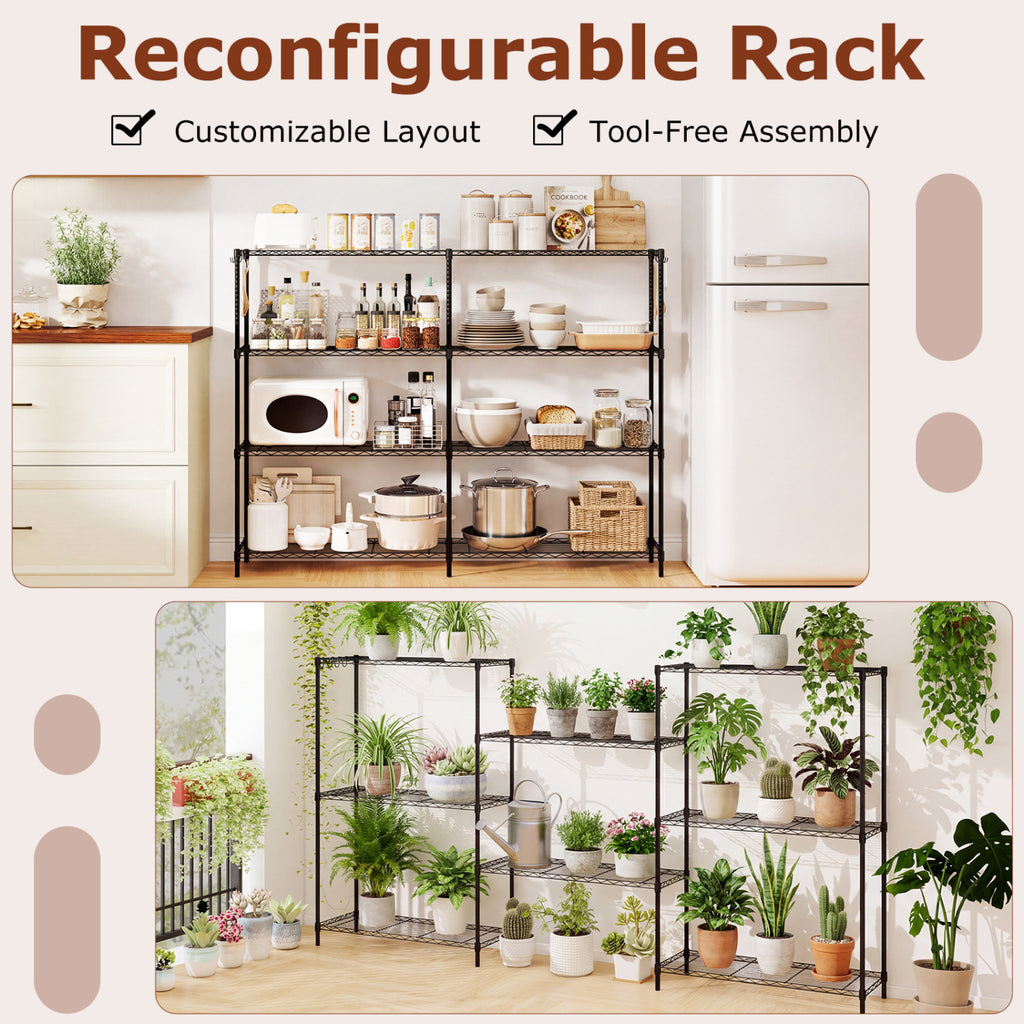 Set of 2 4-Tier Metal Storage Shelving Unit with V-Shaped Wire Rack