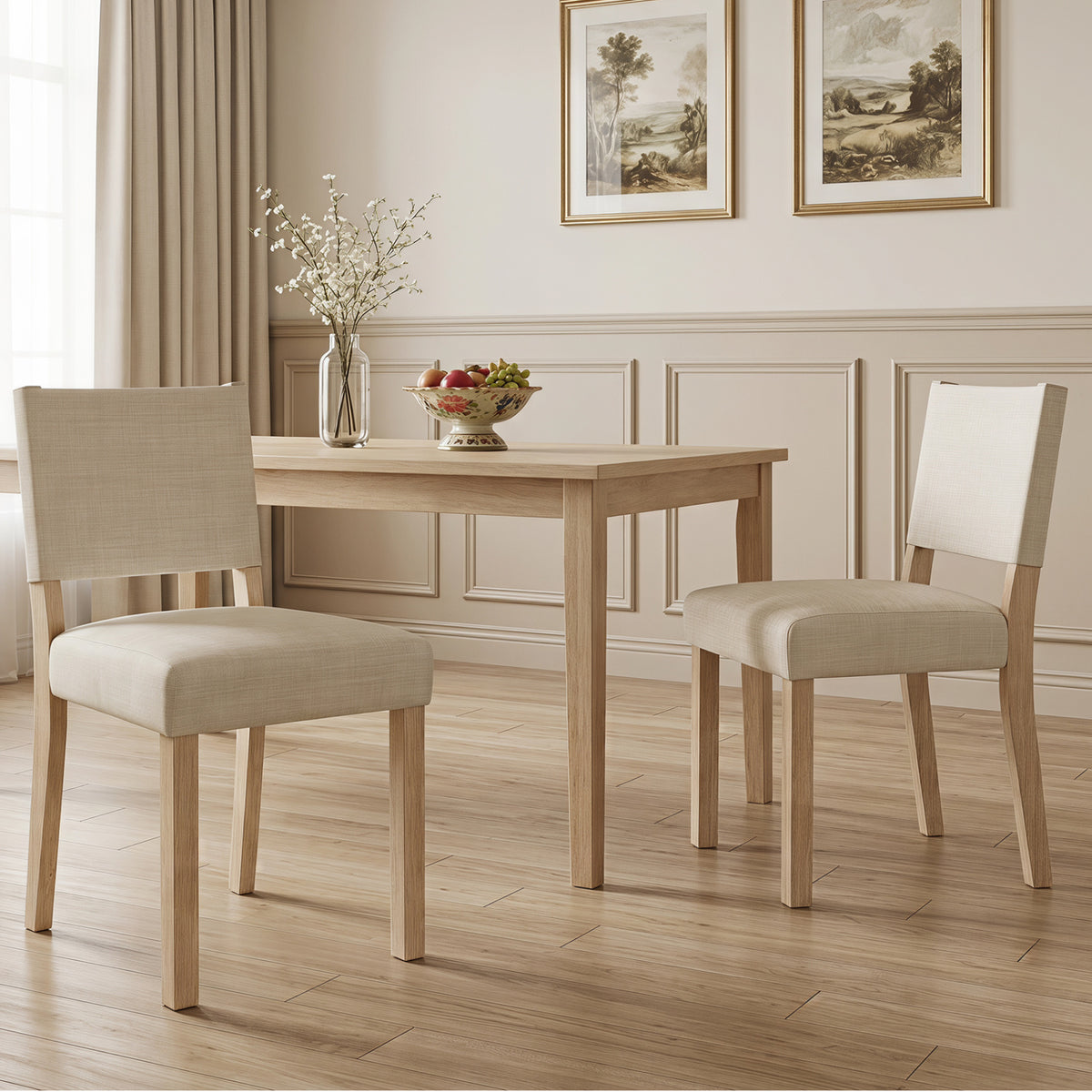 Upholstered Dining Chairs, Rubber Wood Legs, Set of 2 - Beige