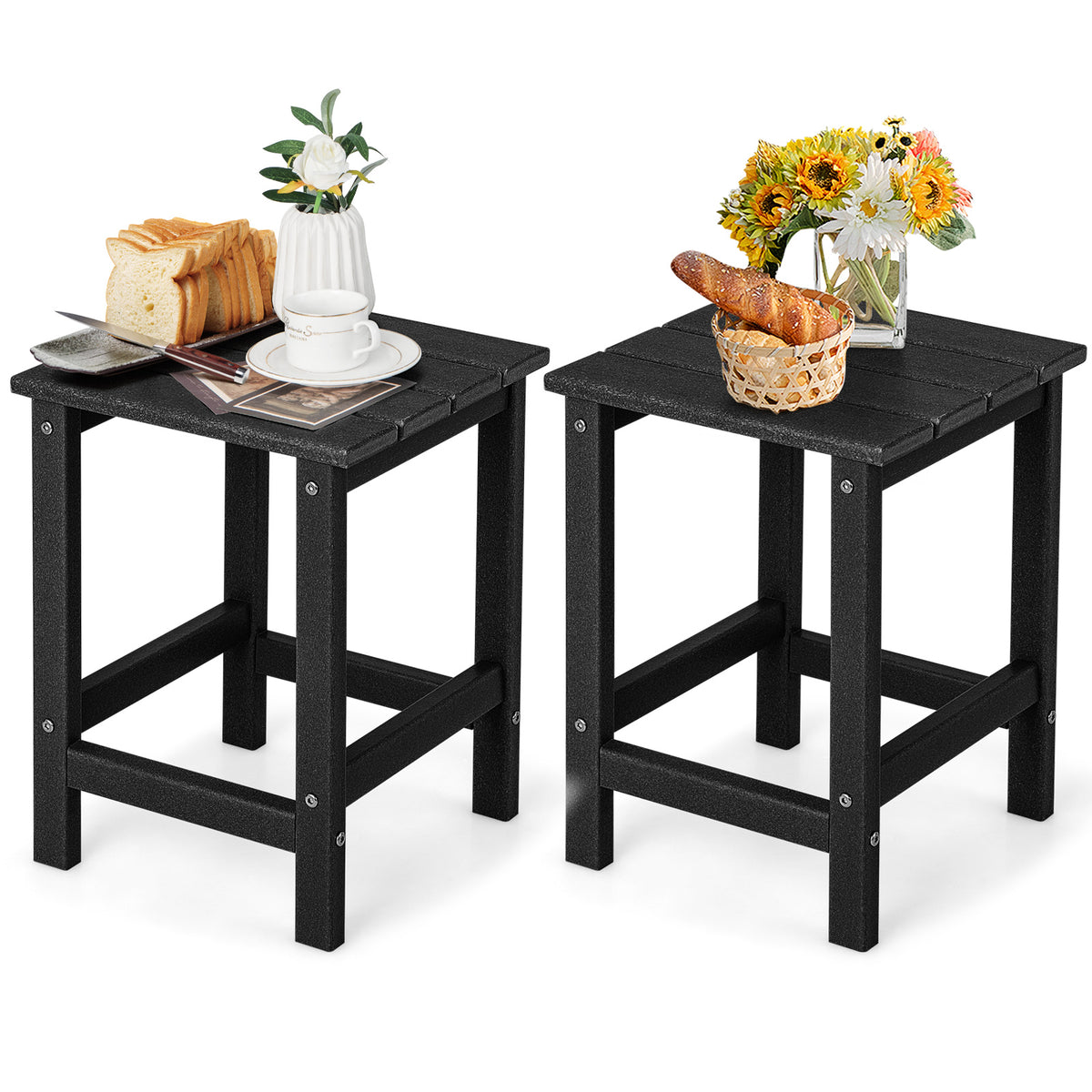 Set of 2 18 Inch Outdoor Adirondack Side Table with Slatted Surface