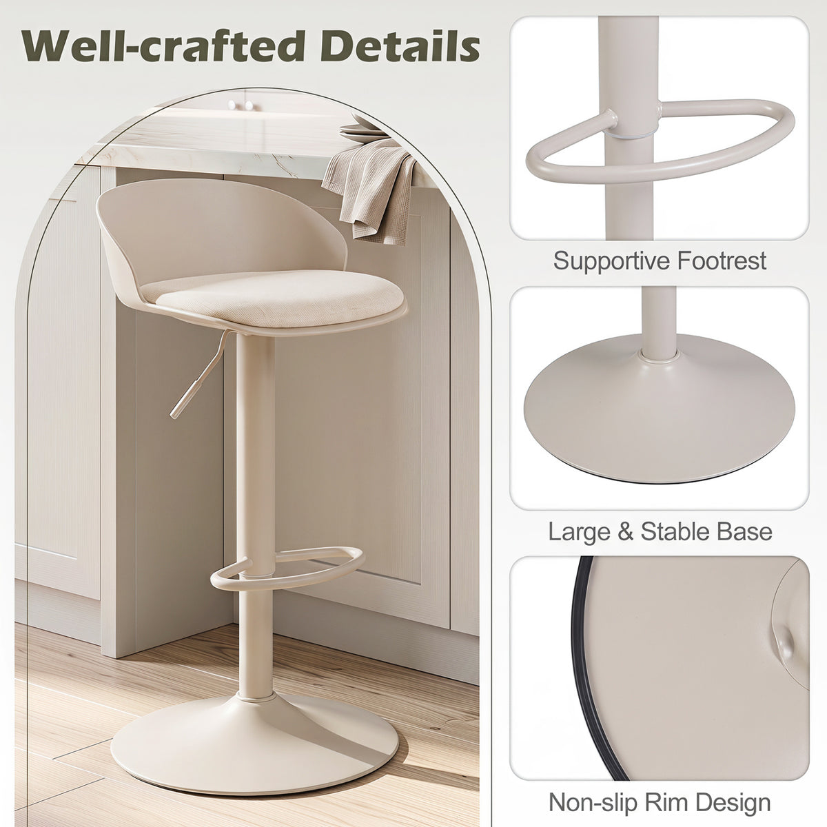 Adjustable Swivel Bar Stools Set of 2 - Cream White, 24-32.5in