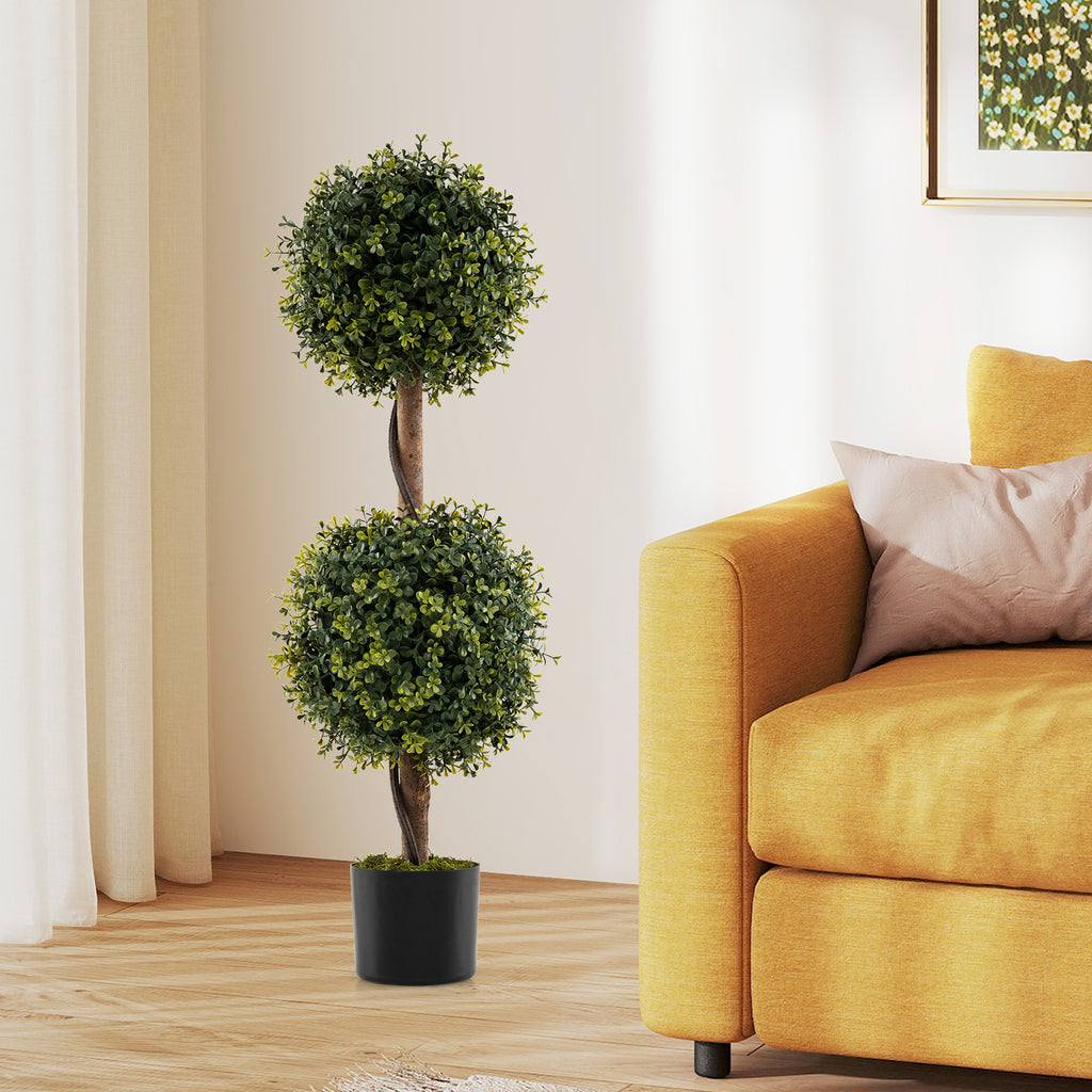 Artificial Double Topiary Ball Trees Set of 2 - Lifelike Indoor & Outdoor Decor